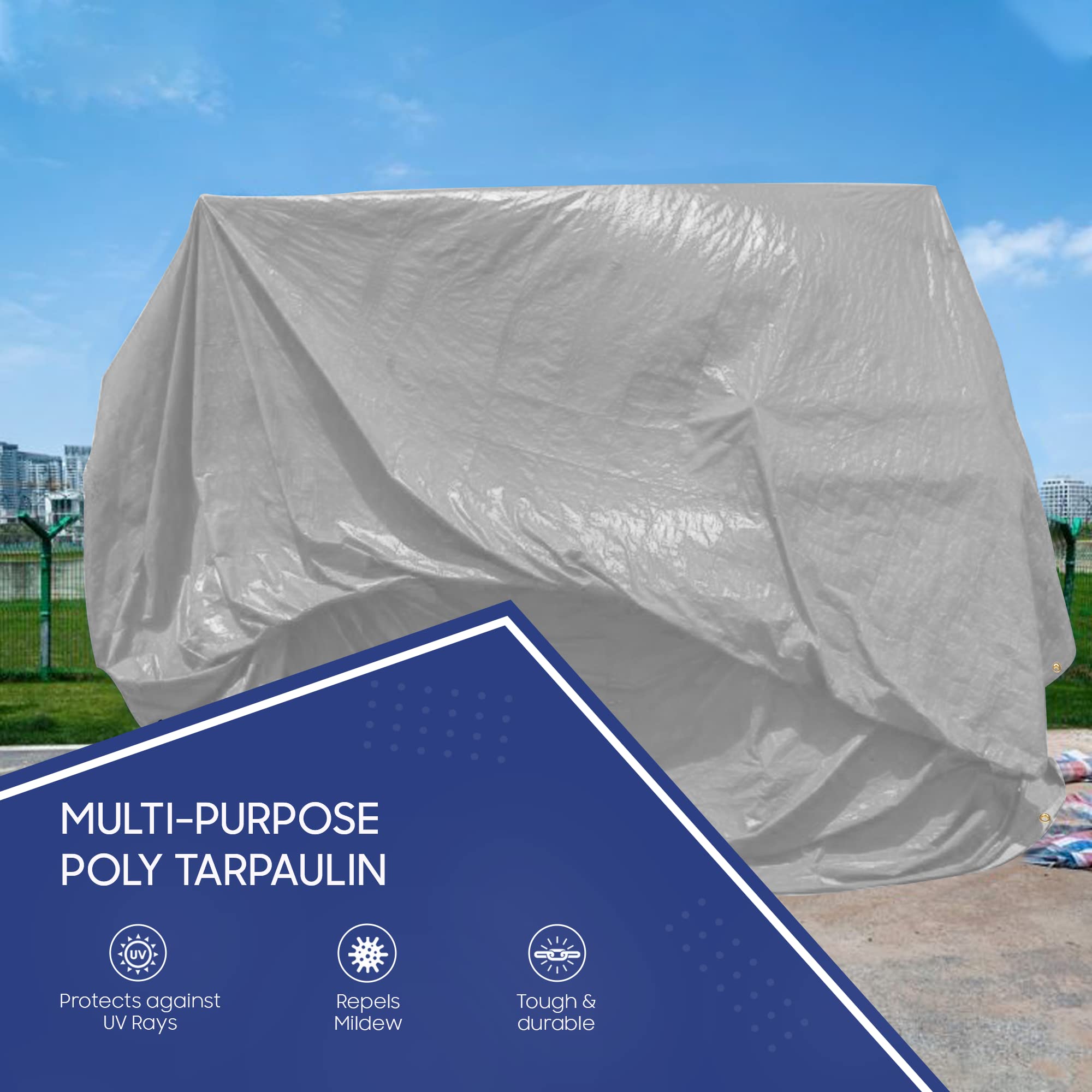 **20x40 Feet Heavy Duty Poly Tarp – 12 MIL Waterproof, Rip & Tear Proof Cover with Rustproof Aluminum Grommets & Reinforced Edges – Ideal for Roof Repairs, Landscaping, Camping, and Outdoor Protection (Silver)**