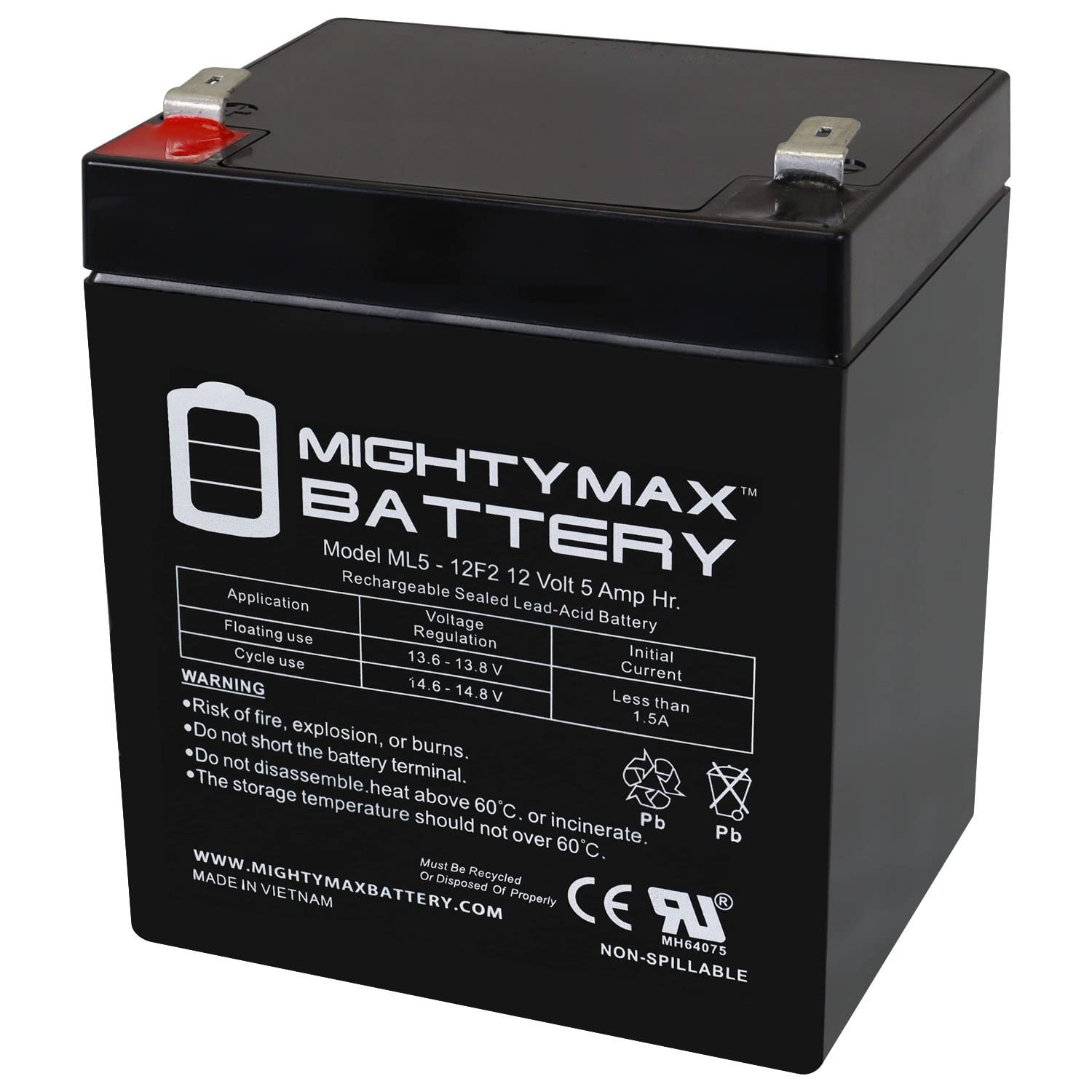 Mighty Max 12V 5Ah F2 SLA Replacement Battery for PowerVar ABCEG420-11 - Backup Power for Security Systems, Emergency Lights & UPS (Rechargeable Sealed Lead Acid Battery)