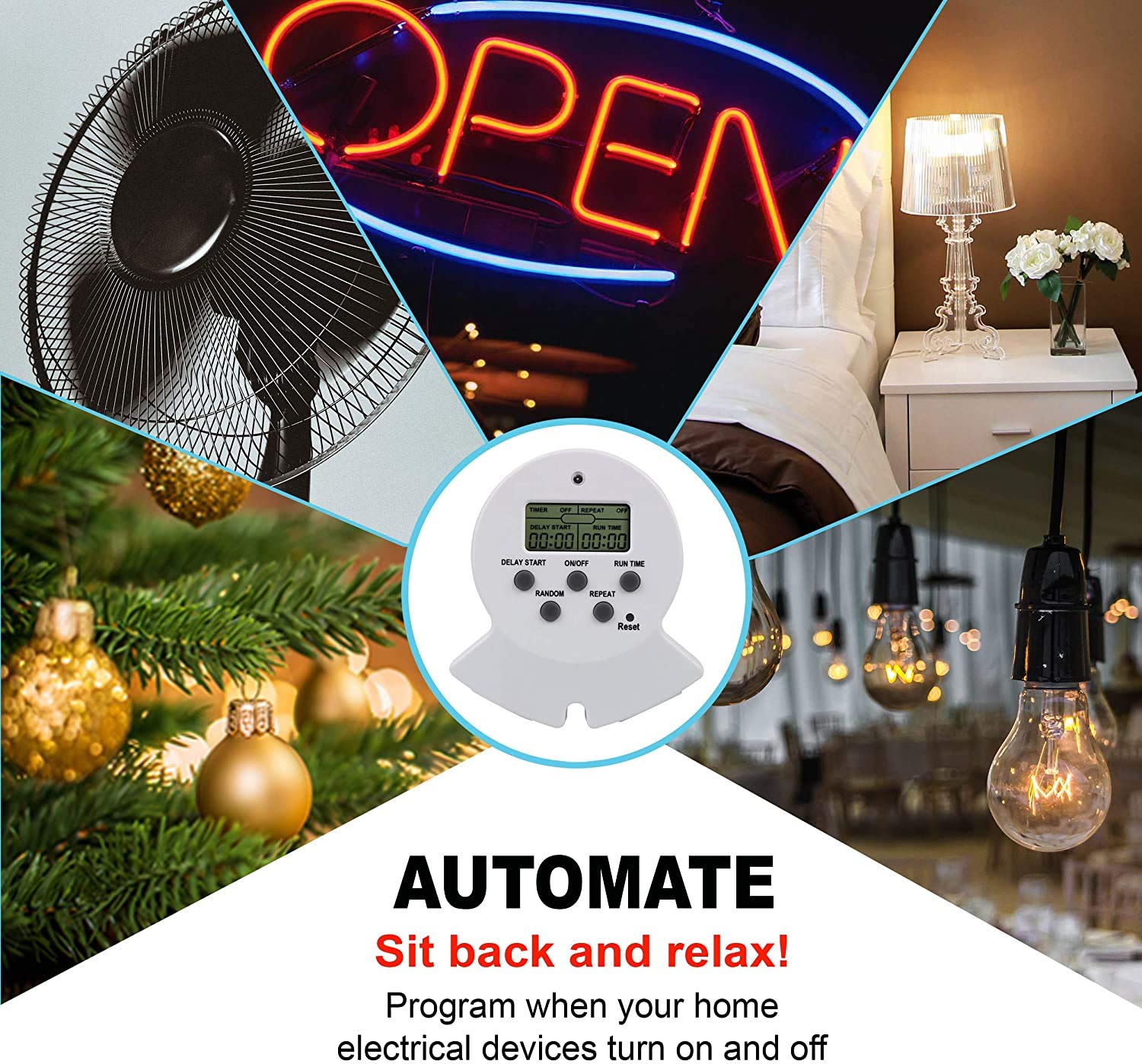 Clear Power Indoor Timer - 2 Pack Digital Outlet Timer with Grounded Plug for Clamp Lights, Grow Lights & Aquariums | Perfect for Home, Office & Greenhouse Use (Model DCIT-00022P-DC)