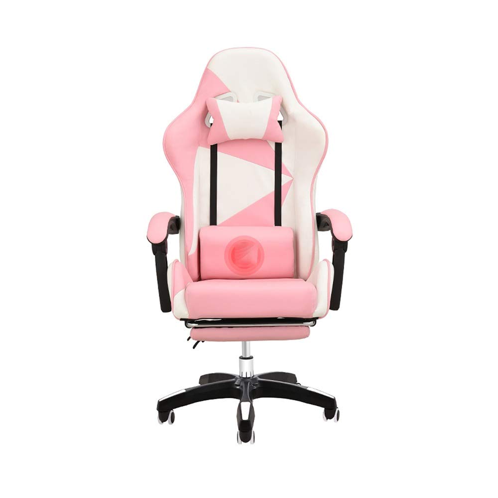 Ergonomic Reclining Office Chair with Adjustable Height, Footrest & Lumbar Support - High Back Executive Gaming Chair with Headrest & Massage Function (Pink White) - Perfect for Home Office, Gaming Setup & Workspace Comfort
