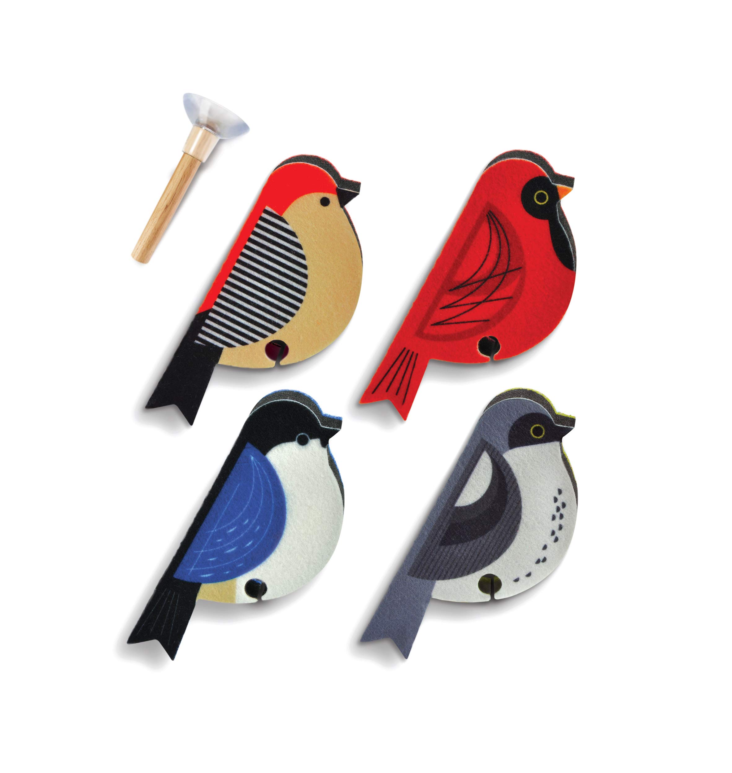 Genuine Fred Perched Bird Sponges Set of 4 - Non-Scratch Multi-Layer Sponges with Suction Cup Wooden Perch for Safe Dishwashing | Modern Kitchen Cleaning Sponges for Pots, Pans & Cookware