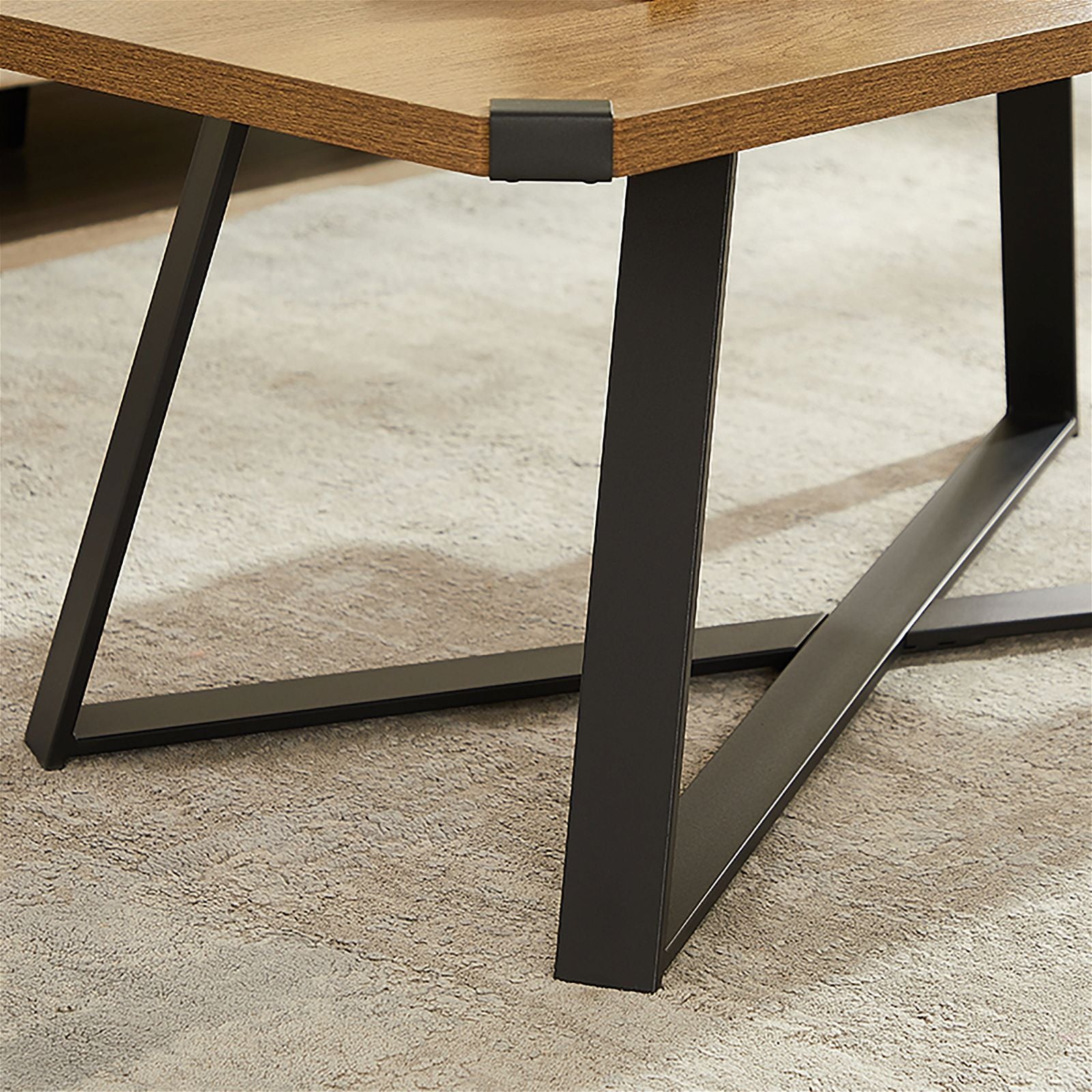 Criterion Capri 1100mm Dark Oak Coffee Table with Black Metal Legs & Metal Highlights - Perfect for Living Room, Lounge & Office Decor