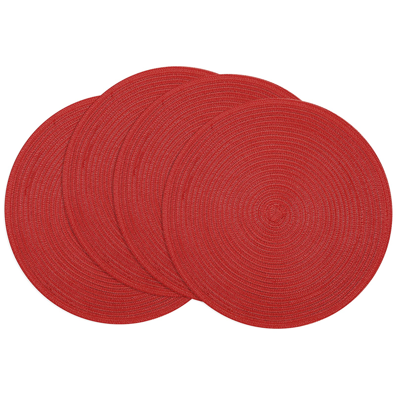 SHACOS 15 Inch Round Braided Placemats Set of 4 - Washable & Durable Table Mats for Kitchen, Dining, Home Decor - Perfect for Wedding, Party, Holiday Dinner (Red) - Ideal for Indoor & Outdoor Entertaining