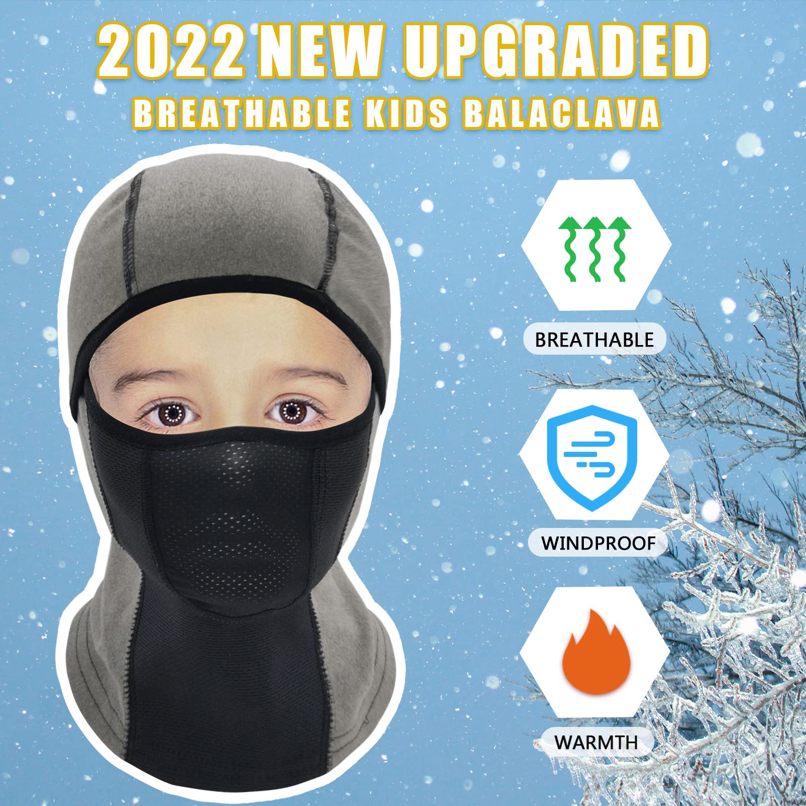 Leamekor Kids Balaclava Ski Mask - Warm Fleece Winter Face Cover for Boys & Girls, Windproof Cold Weather Hat for Outdoor Activities, Skiing, Snowboarding & Winter Sports