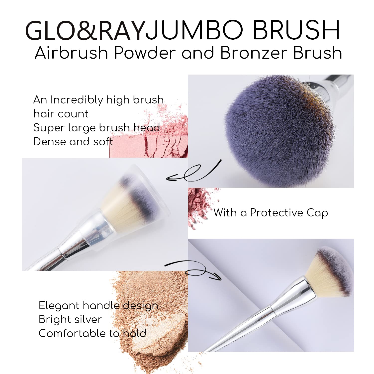 GLORAY Large Fluffy Kabuki Powder Brush - Professional Foundation Brush for Pressed Powder, Liquid & Cream Makeup - Perfect for Buffing, Stippling, Blending & Contouring - Ideal for Flawless Makeup Application & Setting Powder Finish