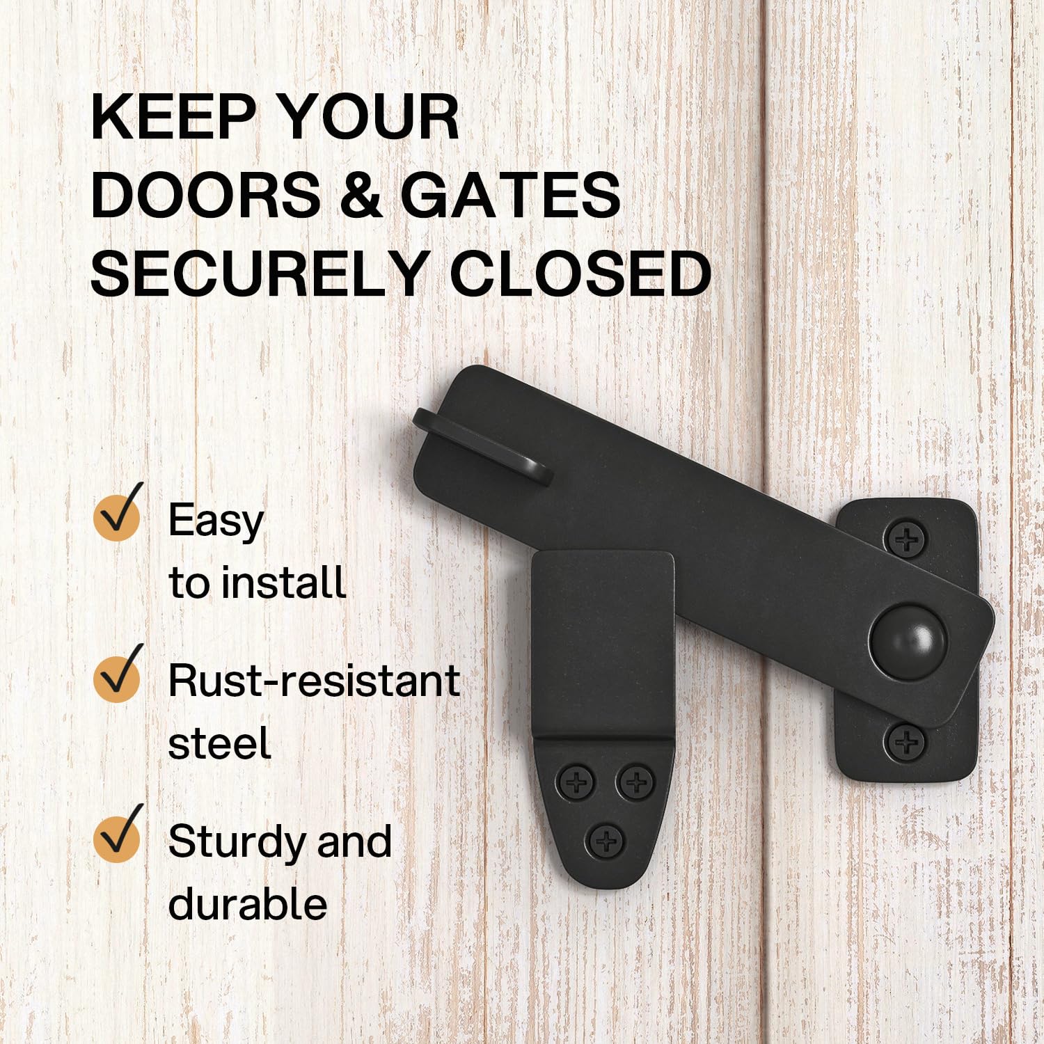 Black Wrought Iron Rustic Barn Door Latch Kit - Heavy Duty Sliding Door Lock & Catch for Double Doors, Shed, Garden Gate, Cabinet, Bar, Pantry - Perfect for Farmhouse, Rustic & Industrial Style Home Decor