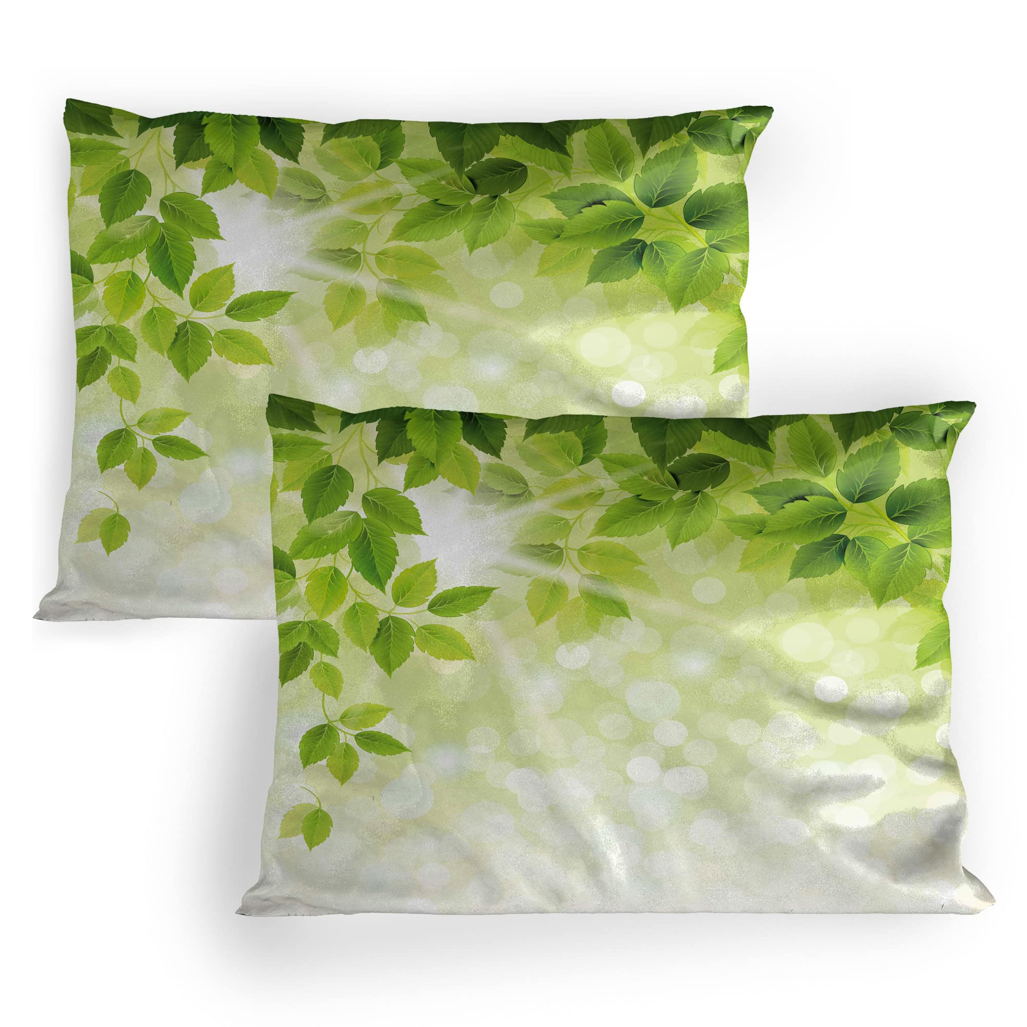 Lunarable Leaf Pillow Sham Set of 2 - Summer Spring Branch Leaves Foliage on Abstract Backdrop - Premium Microfiber Bedding for All Seasons - 36