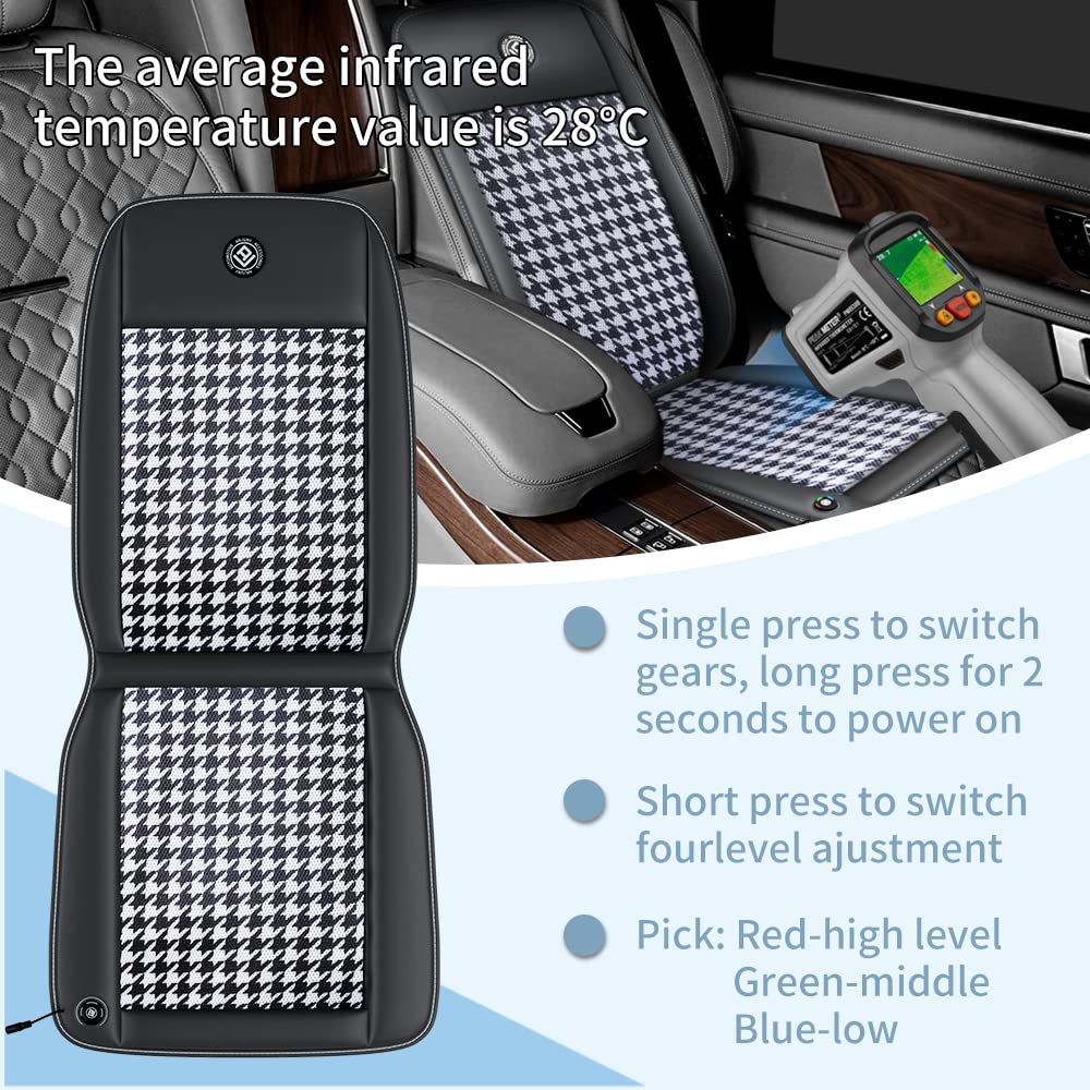 Cooling Car Seat Cushion with 10 Fans & 3-Temperature Settings - 12V Fast Cooling System Cools in 15 Seconds - Breathable Houndstooth Fabric Seat Cover for Summer Driving - Perfect for Road Trips, Commuting & Hot Weather Comfort