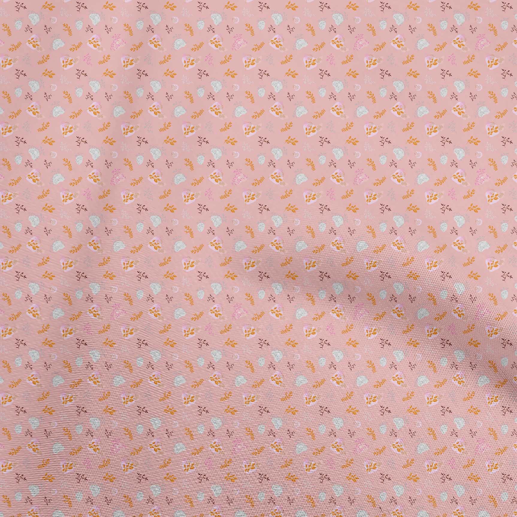 oneOone Viscose Chiffon Fabric - Light Pink Printed Leaves Design - 42 Inch Wide by The Yard for DIY Clothing & Sewing Projects | Perfect for Dresses, Scarves, and Home Decor
