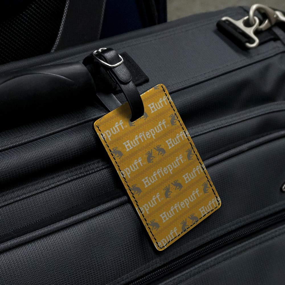 Harry Potter Hufflepuff Sweater Inspired Leather Luggage Tag - Personalized ID Card Holder for Travel Bags, Suitcases & Backpacks - Perfect for Harry Potter Fans & Travel Enthusiasts