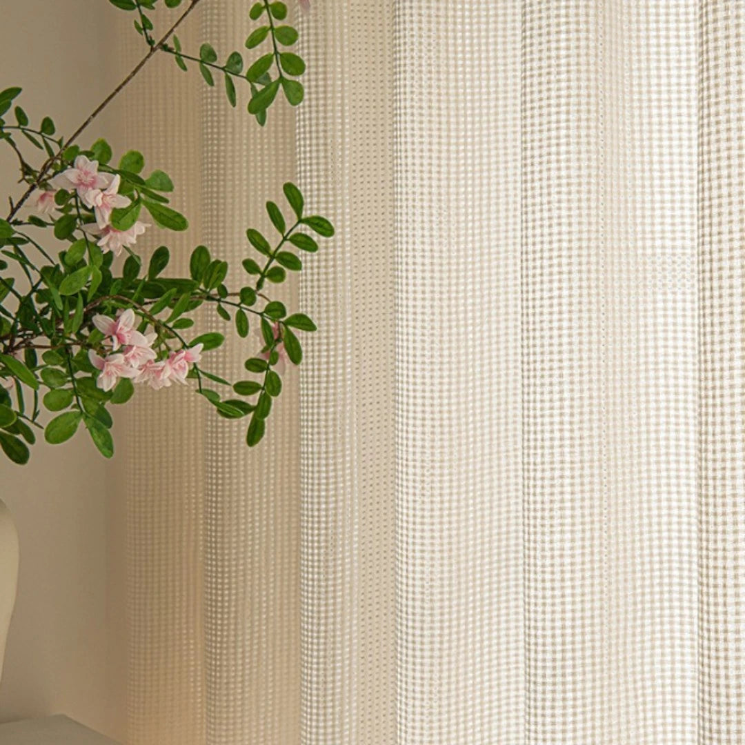 Eleanor Ivory Mesh Embossed Custom Semi-Sheer Curtains - Elegant Window Treatment for Living Room, Bedroom & Nursery
