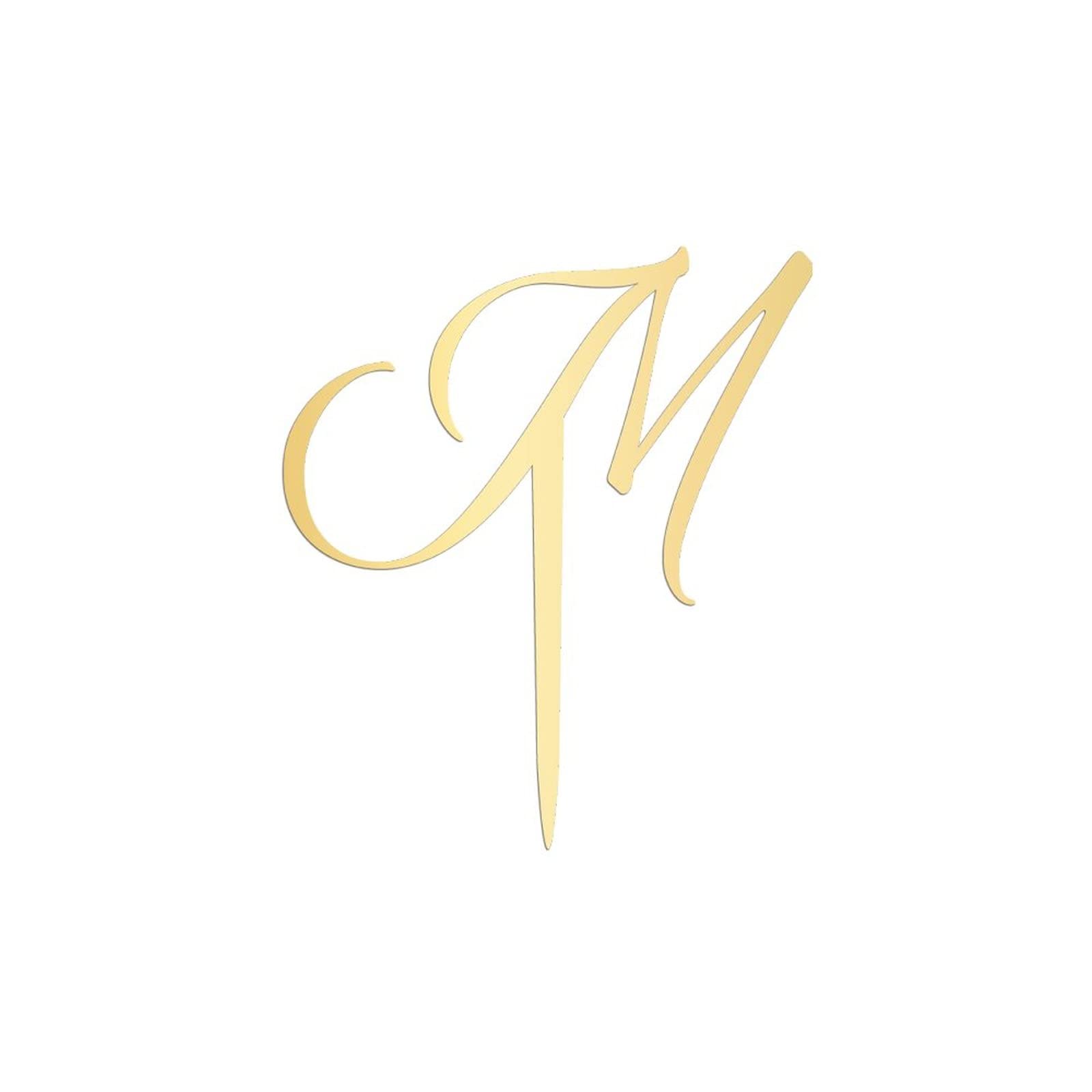 Personalized Acrylic Glitter Gold Letter M Cake Topper - Rustic Wedding, Anniversary, Engagement Party Decor - Custom Initials for Cakes, Cupcakes & Desserts - Perfect for Celebrations & Special Occasions