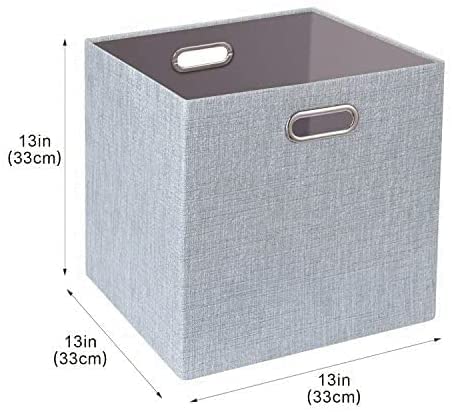 13-Inch Thick Fabric Collapsible Storage Cubes & Bins - 2-Pack Silver Gray Organizer Boxes for Shelves, Cabinets, Bookcases | Perfect for Home, Office & Closet Organization