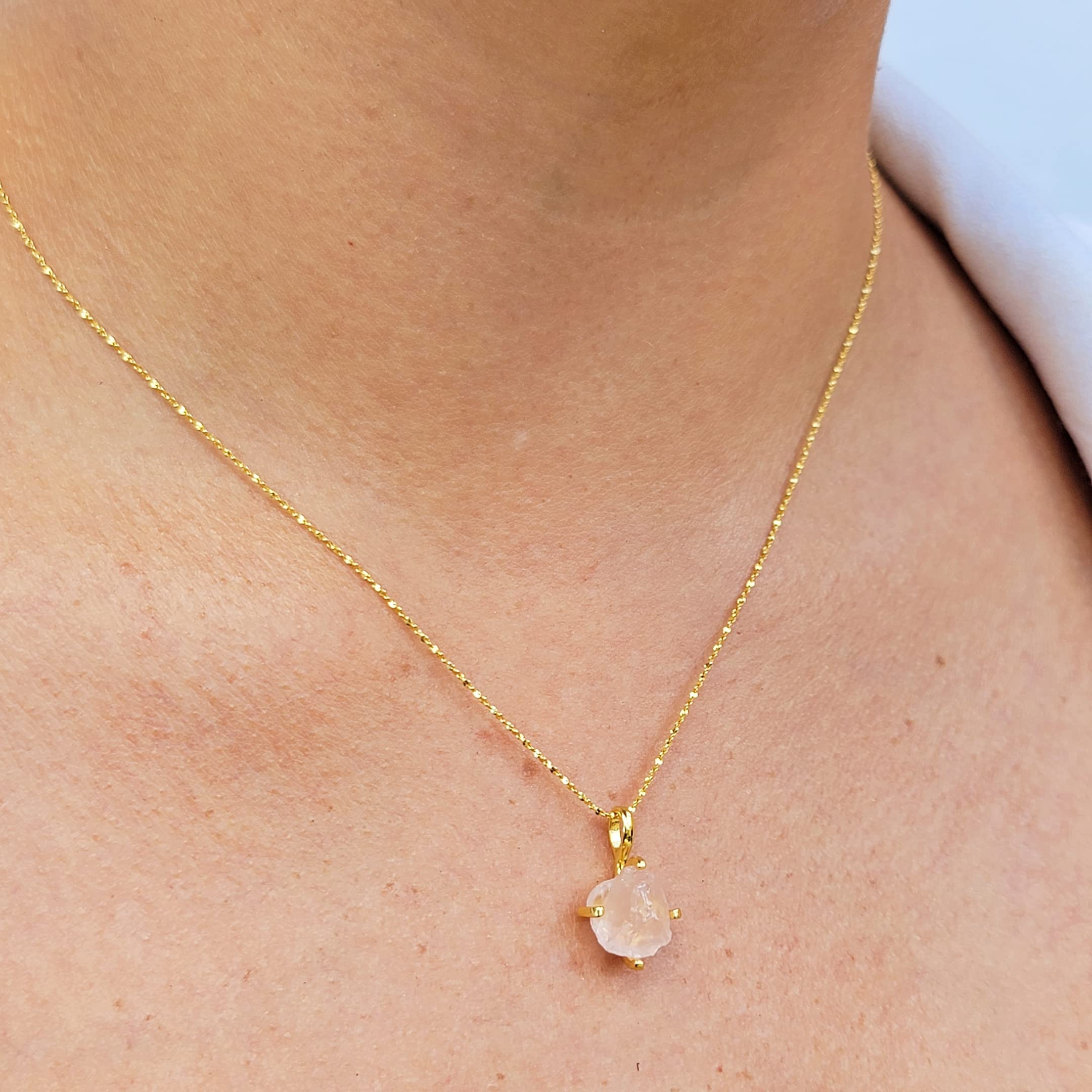 Natural Raw Rose Quartz Pendant Necklace - 925 Sterling Silver with Yellow Gold Overlay, Dainty Birthstone Jewelry Gift for Women | Elegant Solitaire Necklace for Everyday Wear, Special Occasions & Healing Crystal Jewelry