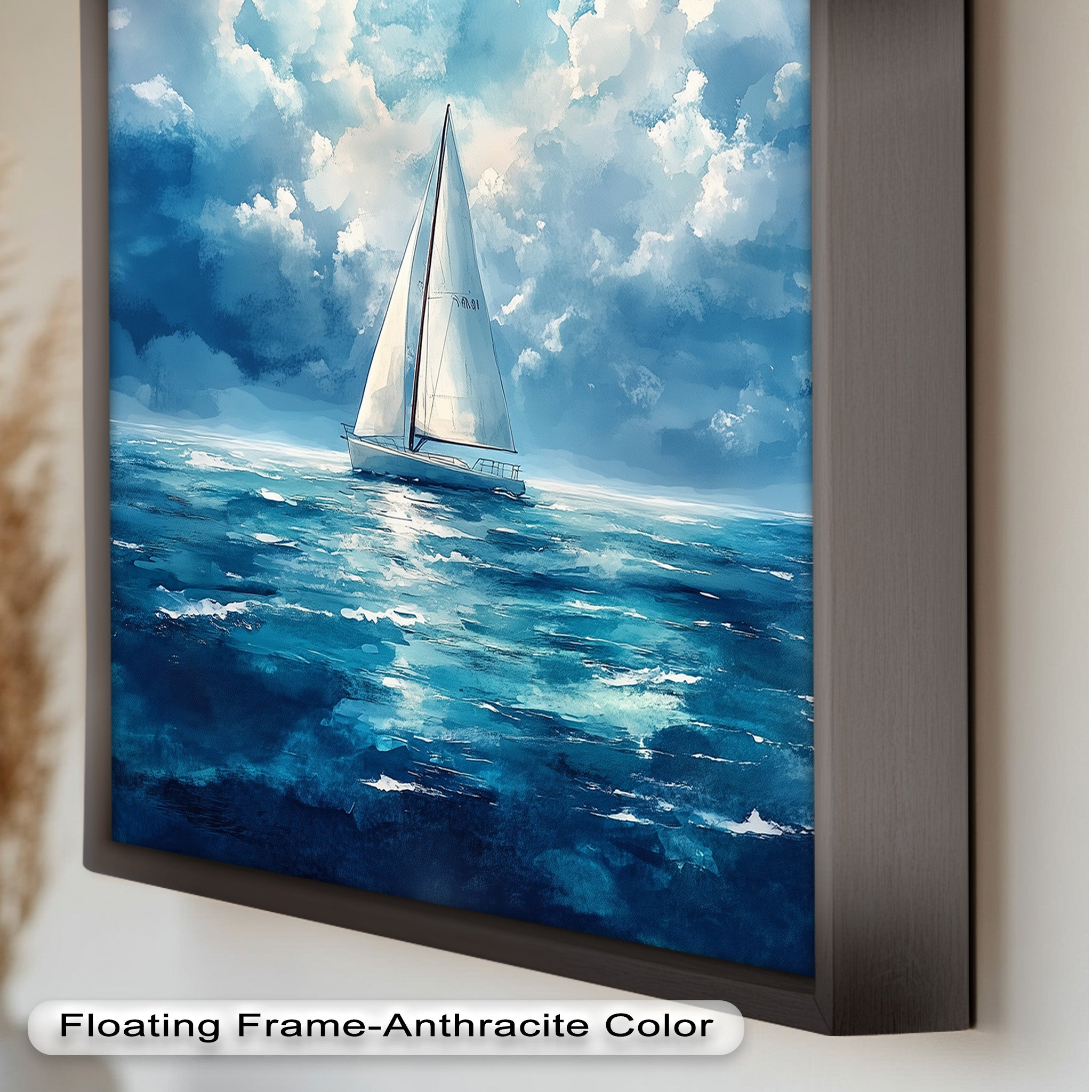 Blue Sky White Sailboat Oil Painting - Handmade Nautical Wall Art for Living Room, Bedroom & Office Decor