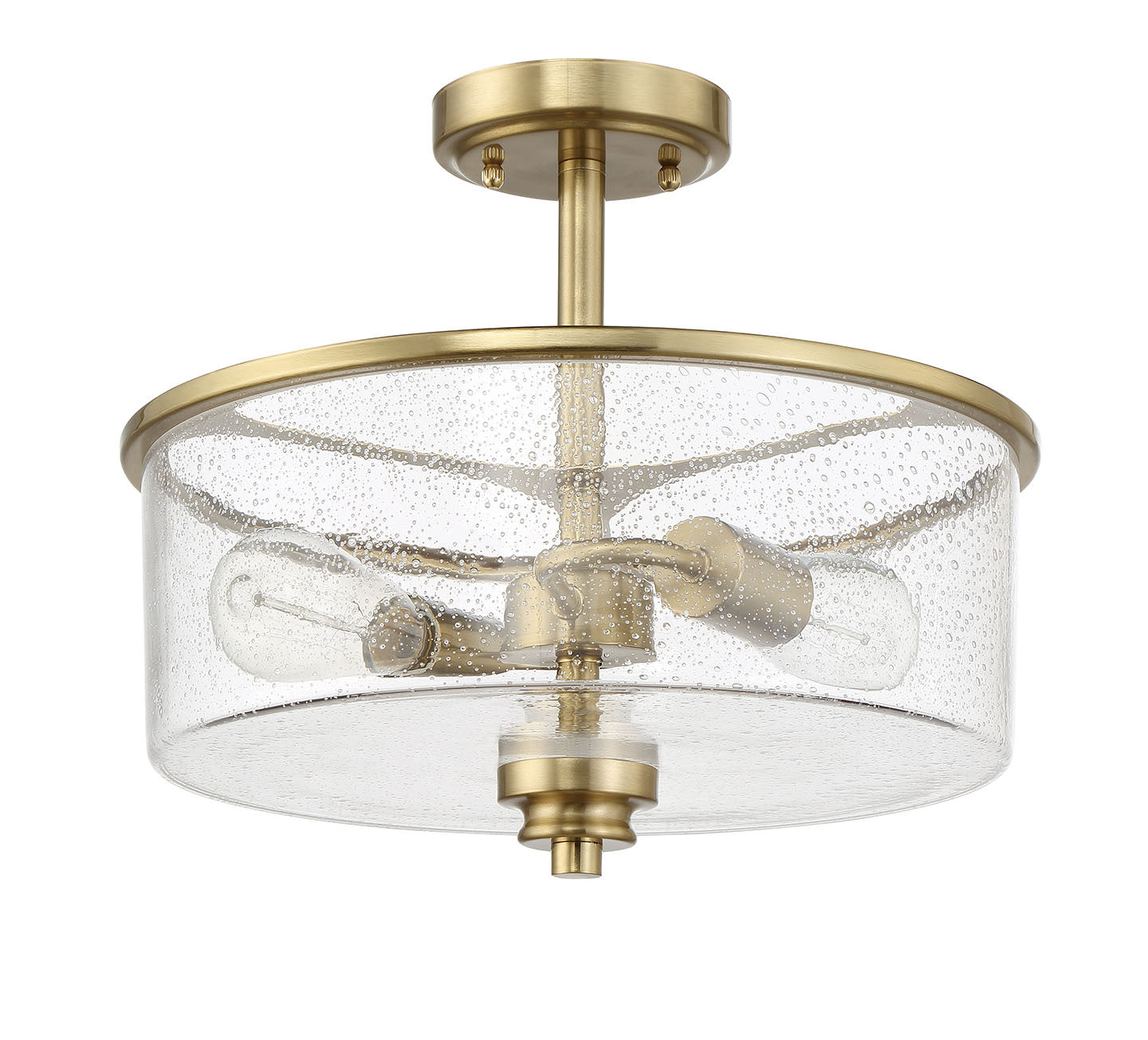 Bolden Two Light Convertible Semi Flush Mount Ceiling Light Fixture in Satin Brass - Perfect for Bedroom, Dining Room, and Hallway Lighting
