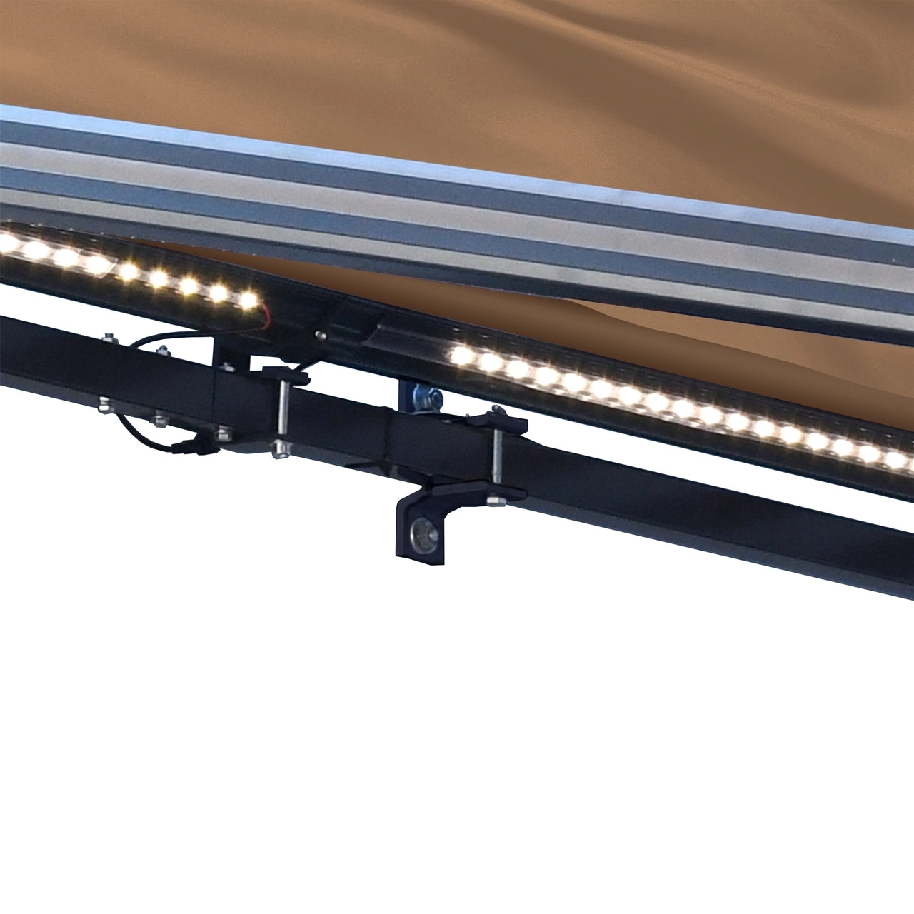 Aleko 20x10 Feet Half Cassette Motorized Retractable LED Patio Awning - Sand Color, Luxury Outdoor Sun Shade for Deck, Backyard, and Poolside Relaxation