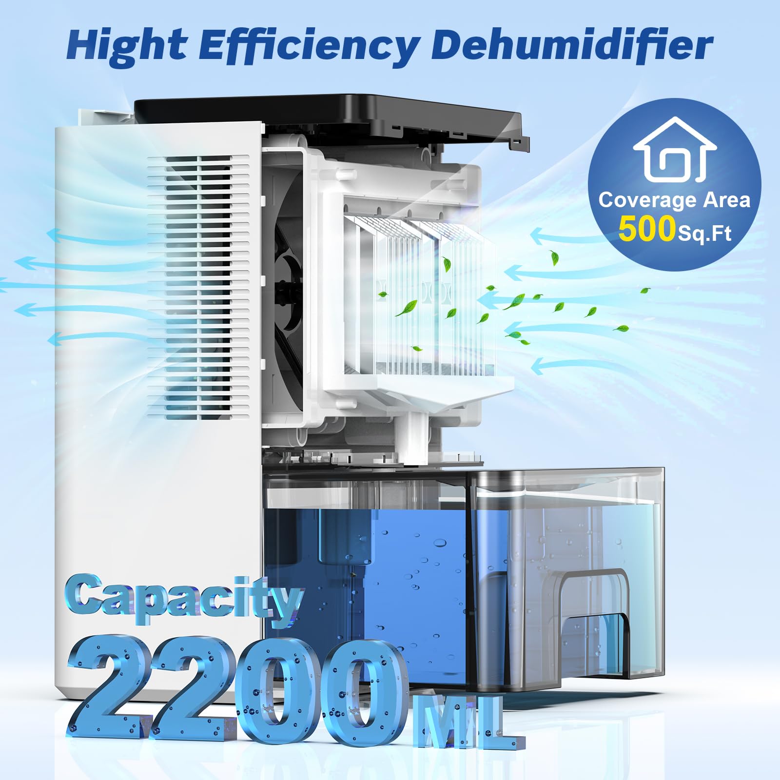 75OZ Quiet Dehumidifier with Auto Shut Off - 2 Modes, Sleep Mode & Auto Defrost for Basement, Bedroom, Bathroom, Home & RV | Portable Air Moisture Remover for Better Sleep & Mold Prevention
