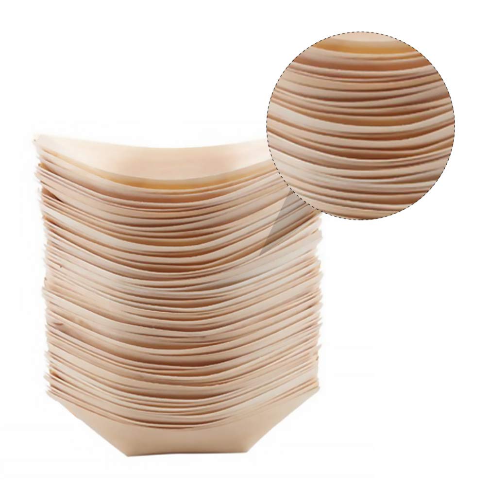 Hemoton 200 PCS Wooden Sushi Boats & Bowls for Charcuterie, Snacks, Desserts