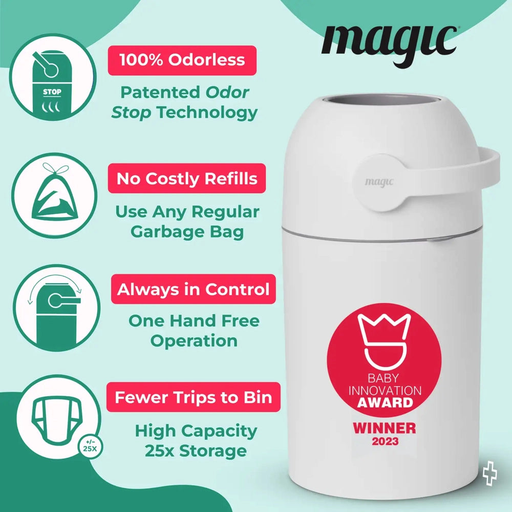 Magic Diaper Pail in Lichen - Odor-Free Baby Diaper Disposal System for Nursery & Changing Stations - Perfect for Newborns & Toddlers