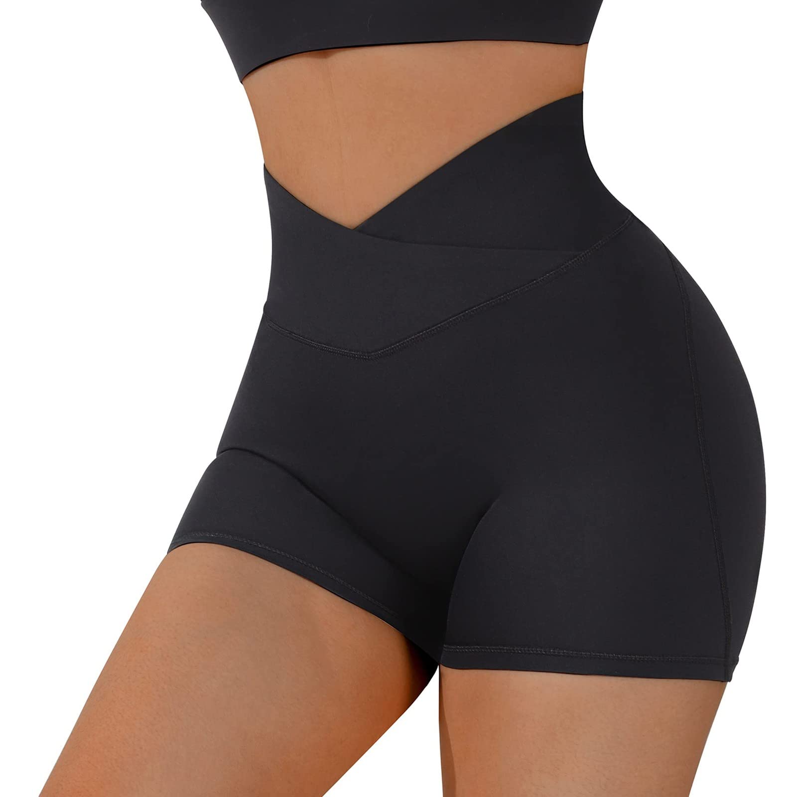 High Waist Lifting Women's Biker Shorts - Tummy Control Workout Shorts for Yoga, Running & Gym - V Cross Waist Design - Spandex Butt Lifting Shorts (Black, Medium) - Perfect for Fitness, Cycling & Lounge Wear