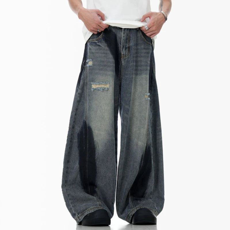 American Graffiti Men's Ripped Jeans - Fashionable Lantern Pants with Zipper & Multiple Pockets, Denim Trousers for Men (2024 Fall Collection) | Perfect for Casual Wear, Street Style & Night Out
