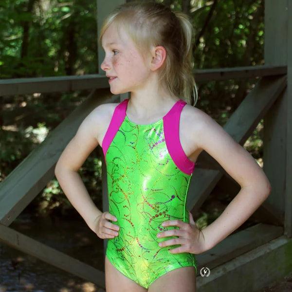Eurotard Girls & Womens Metallic Splatter Gymnastics Racerback Leotard - Stretchy Dance & Performance Leotard for Ballet, Cheerleading & Gymnastics