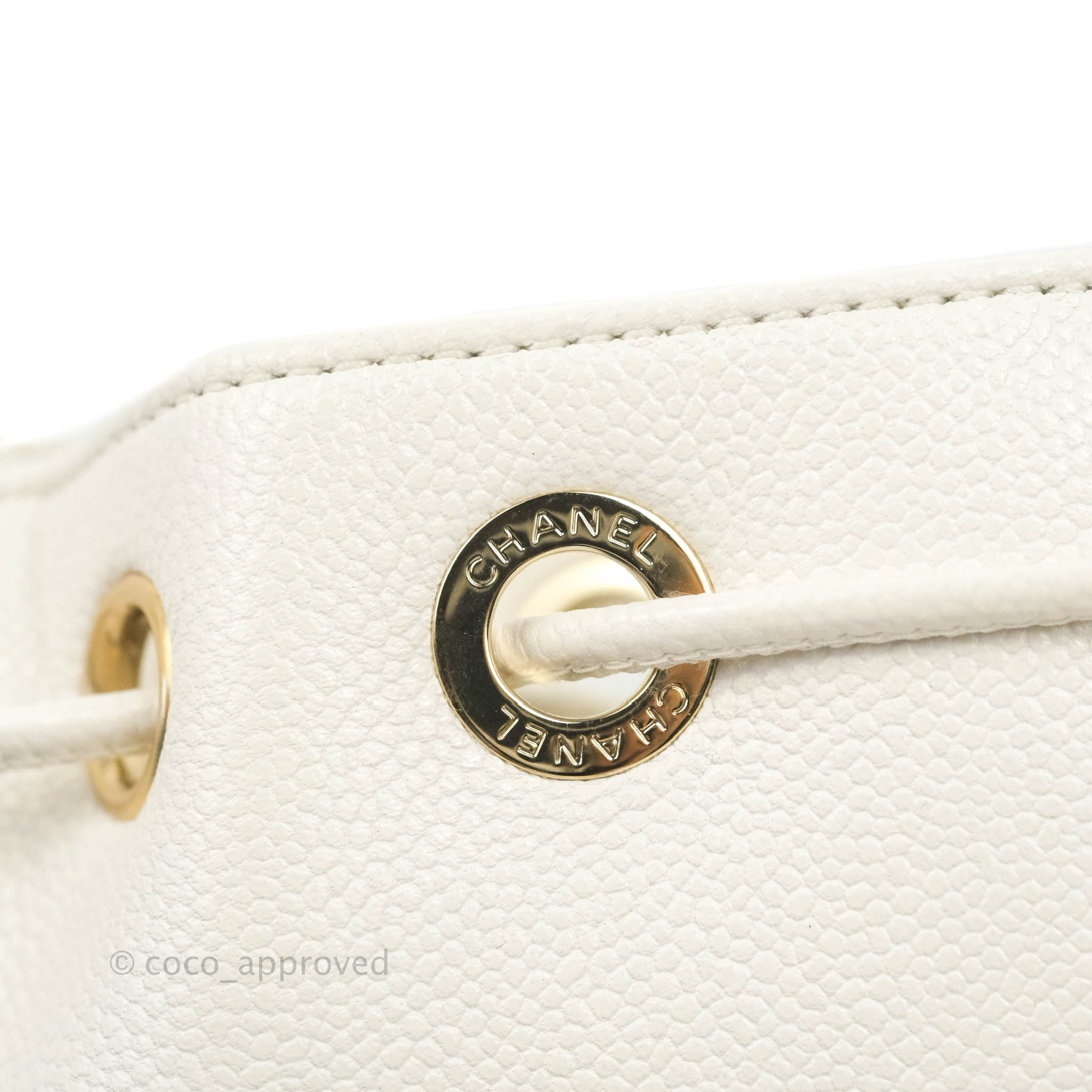 Chanel Business Affinity Drawstring Bucket Bag in White Caviar Leather with Gold Hardware - Perfect for Work, Travel & Everyday Luxury