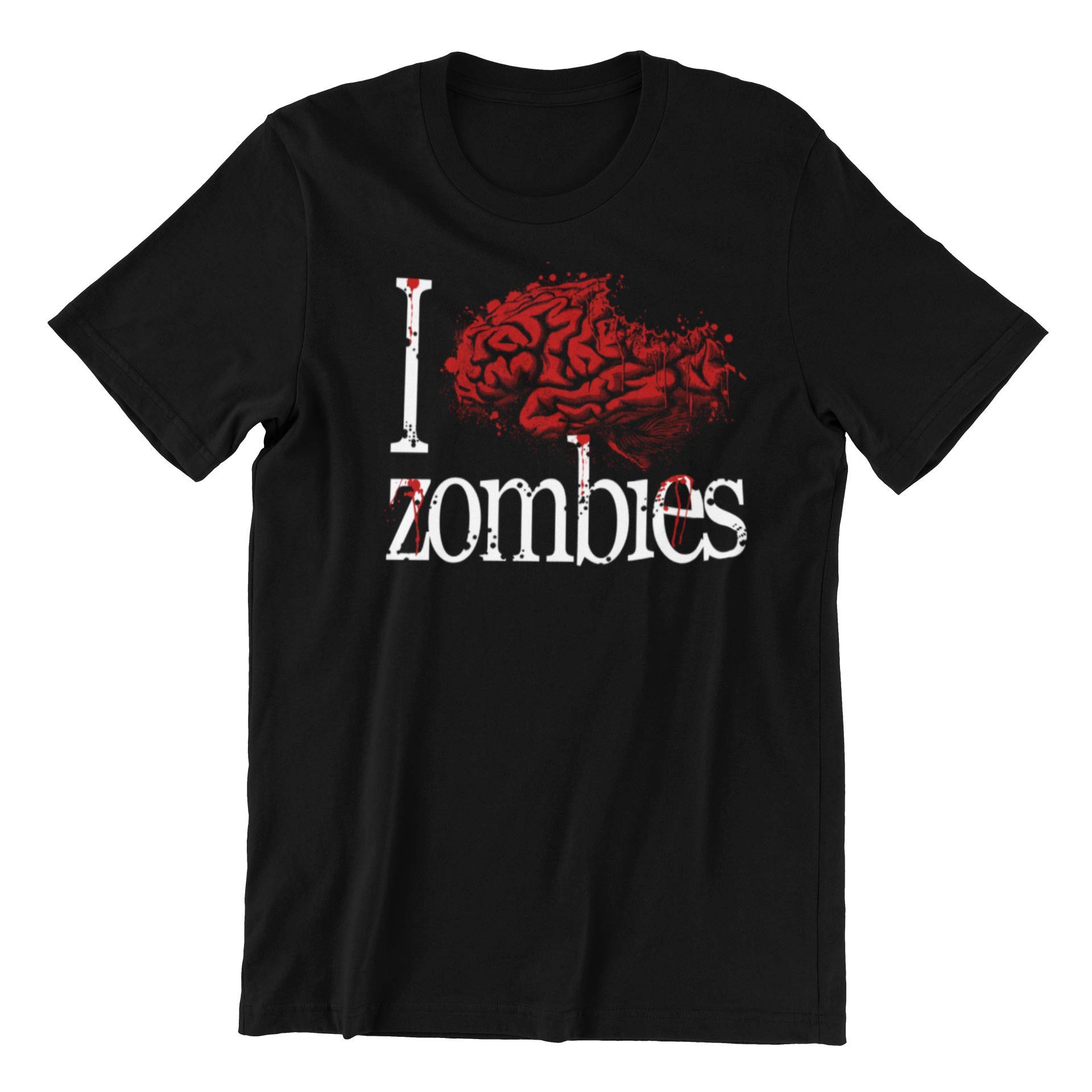 Pins & Bones Zombie T-Shirt - I Heart Zombies Graphic Tee with Blood Brain Design - Black Cotton T-Shirt for Men & Women - Perfect for Halloween, Cosplay, and Horror Fans