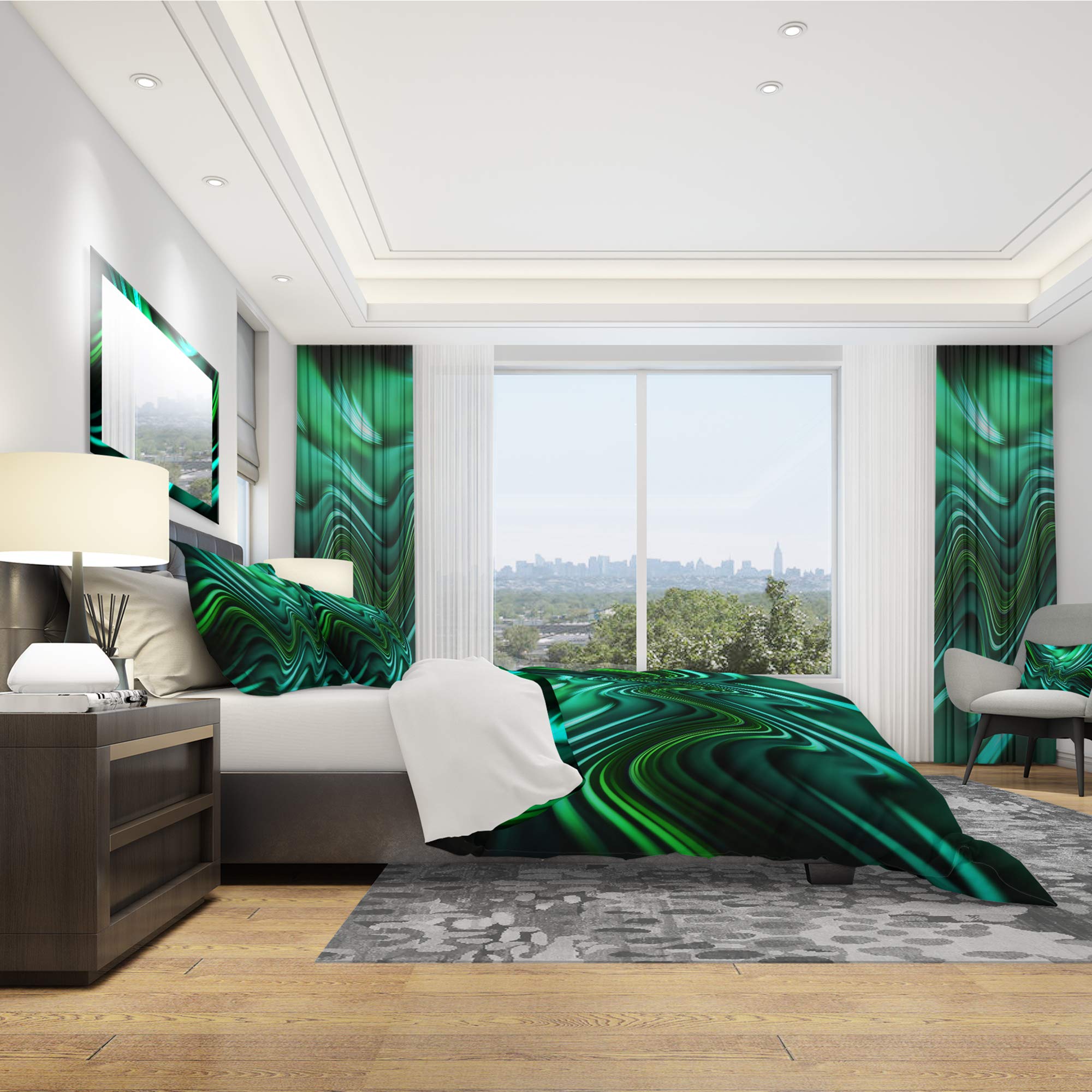 DesignQ Emerald Energy Green Abstract Modern Contemporary Duvet Cover Set - Queen Size 3-Piece Bedding Set for Stylish Bedroom Decor