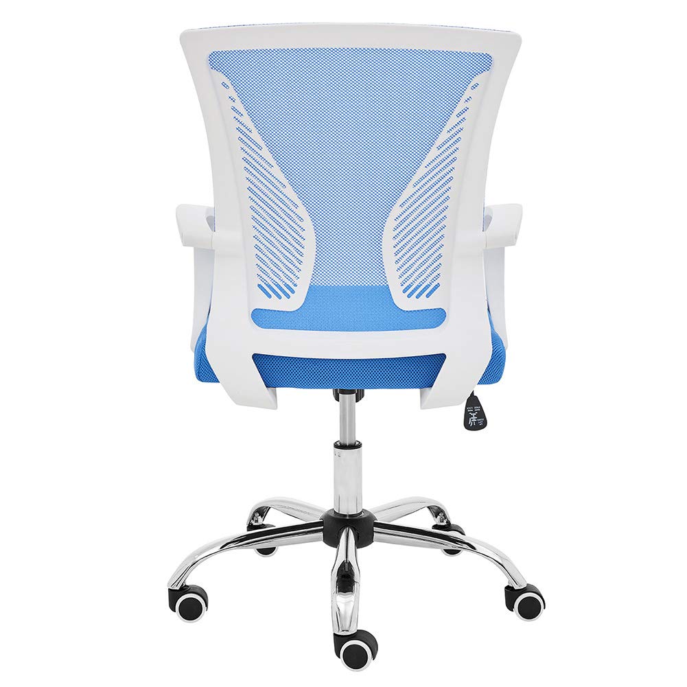 Zuna Mid-Back Office Task Chair - Ergonomic Mesh Back Support Desk Chair with Lumbar Support, White/Blue - Perfect for Home Office and Workspace