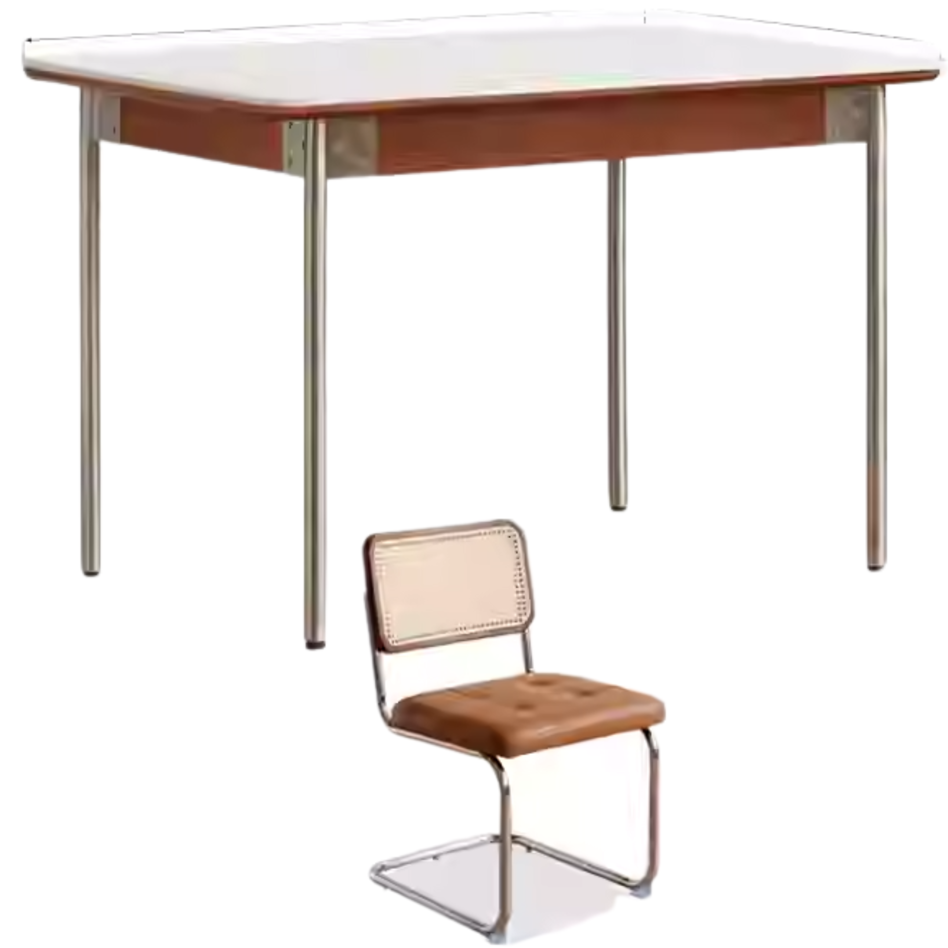 47.2x31.5x29.9 inch /  120.4x80x75 сm /Teak Color/ Ivory white rock board table and four chairs in sunset orange color