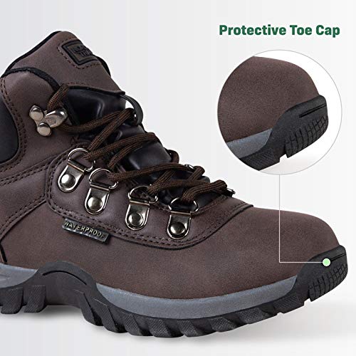 Mt. Edge Kids Hiking Boots for Boys - Waterproof Faux Nubuck High-Top Outdoor Shoes for Trail Walking & Mountain Adventures
