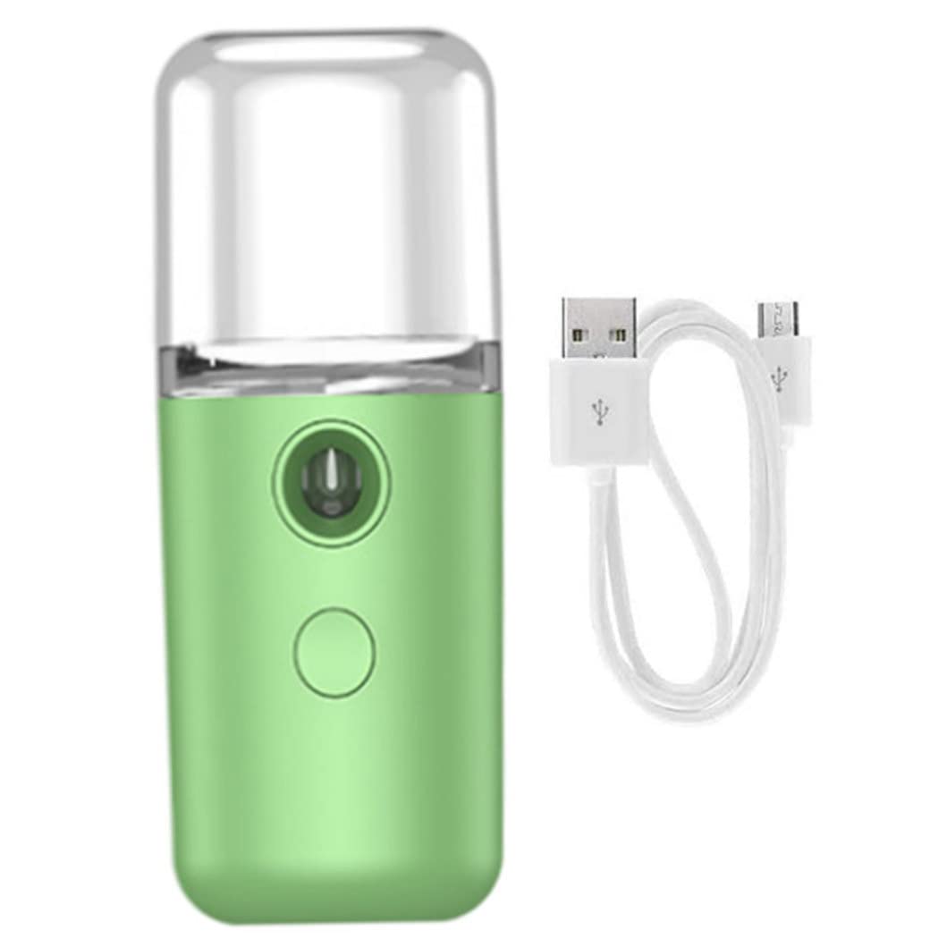 Portable USB Rechargeable Nano Mist Sprayer - 30ml Green Facial Steamer for Hydrating & Moisturizing Skin Care | Perfect for Travel, Office & Home Spa Use