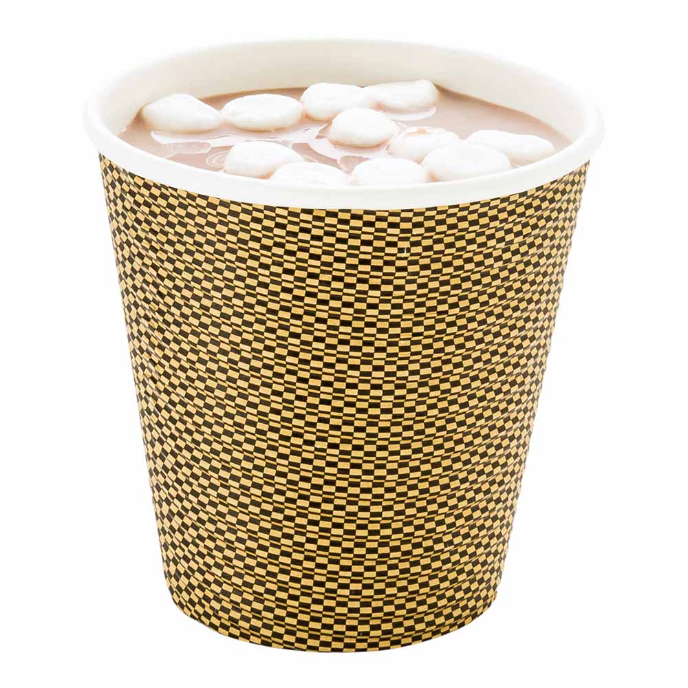 8 oz Mocha Pin Check Paper Coffee Cups with Spiral Wall - 3.5