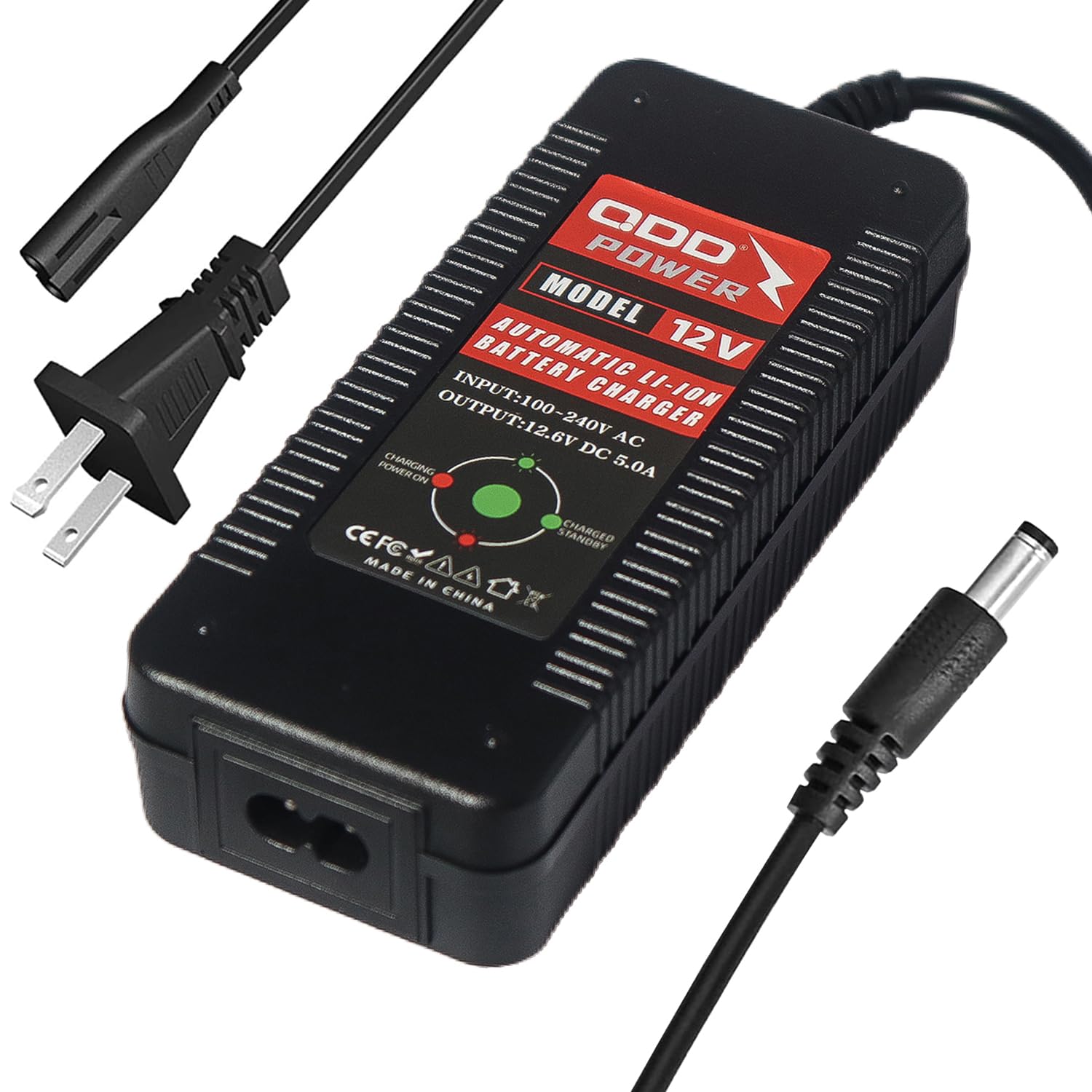 12.6V 5A Lithium Ion Battery Charger for Power Tools - 11.1V 3S Fast Charging with DC5.5x2.1mm Connector - Universal AC100-240V Input - Perfect for Drills, Saws & Cordless Tools