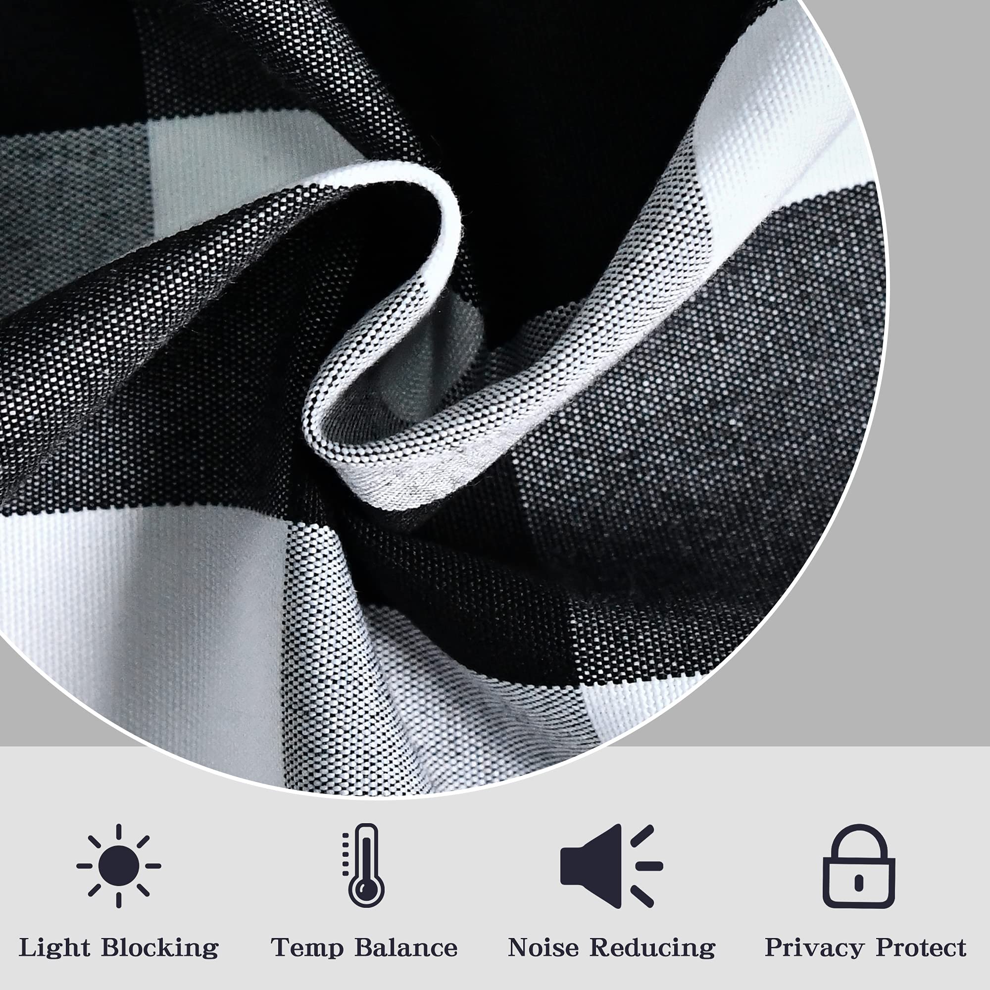 Black and White Buffalo Plaid Thermal Insulated Curtains - 52 x 108 Inches, 2 Panels - Energy Efficient Grommet Window Drapes for Bedroom, Living Room & Farmhouse Decor - Perfect for Winter Insulation & Rustic Home Styling