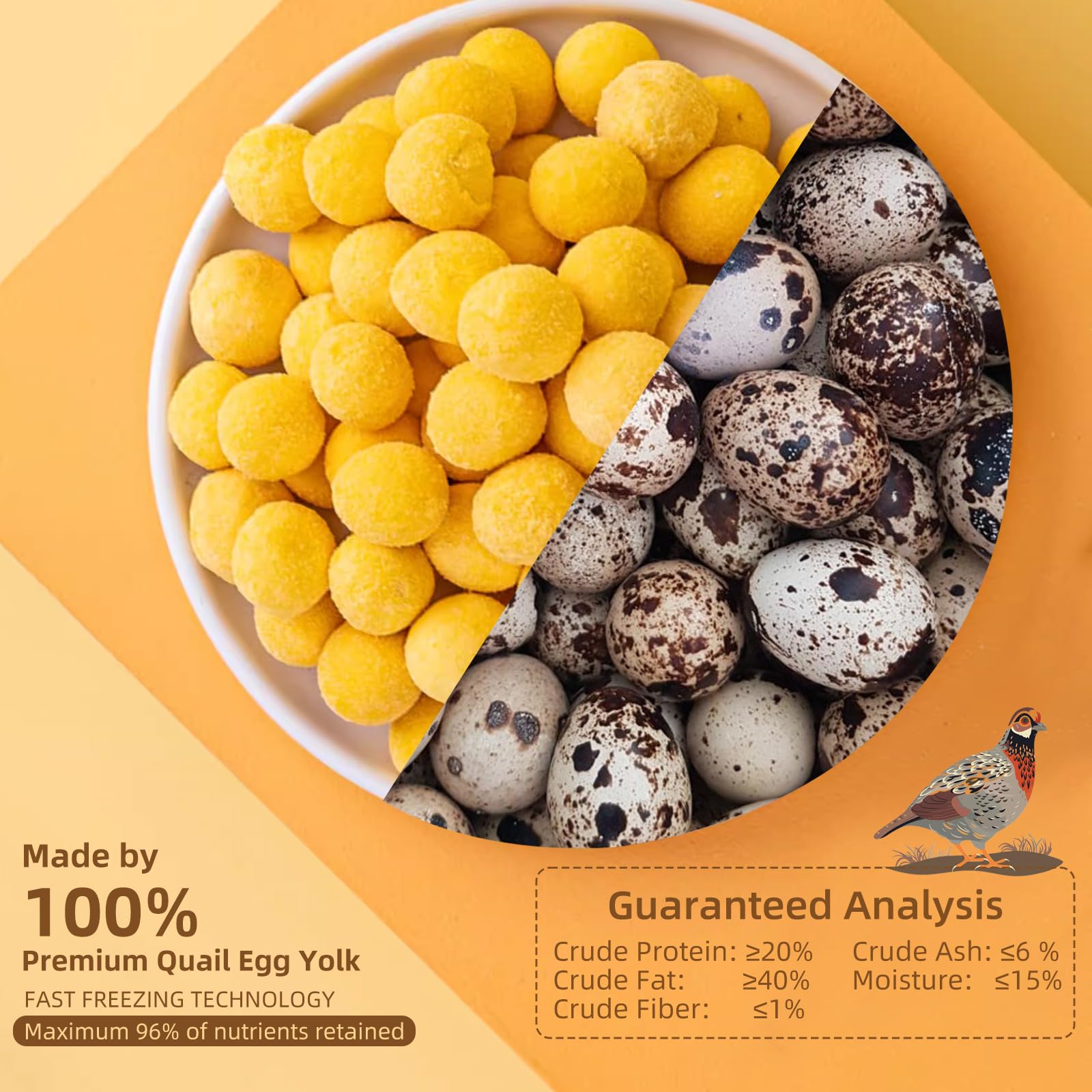 Freeze Dried Quail Egg Yolk Cat & Dog Treats - All Natural, Limited Ingredient Pet Snacks for Training & Rewards | Healthy, Tasty & Wholesome Dog & Cat Food Topper | Perfect for Puppy Training, Senior Pets & Picky Eaters