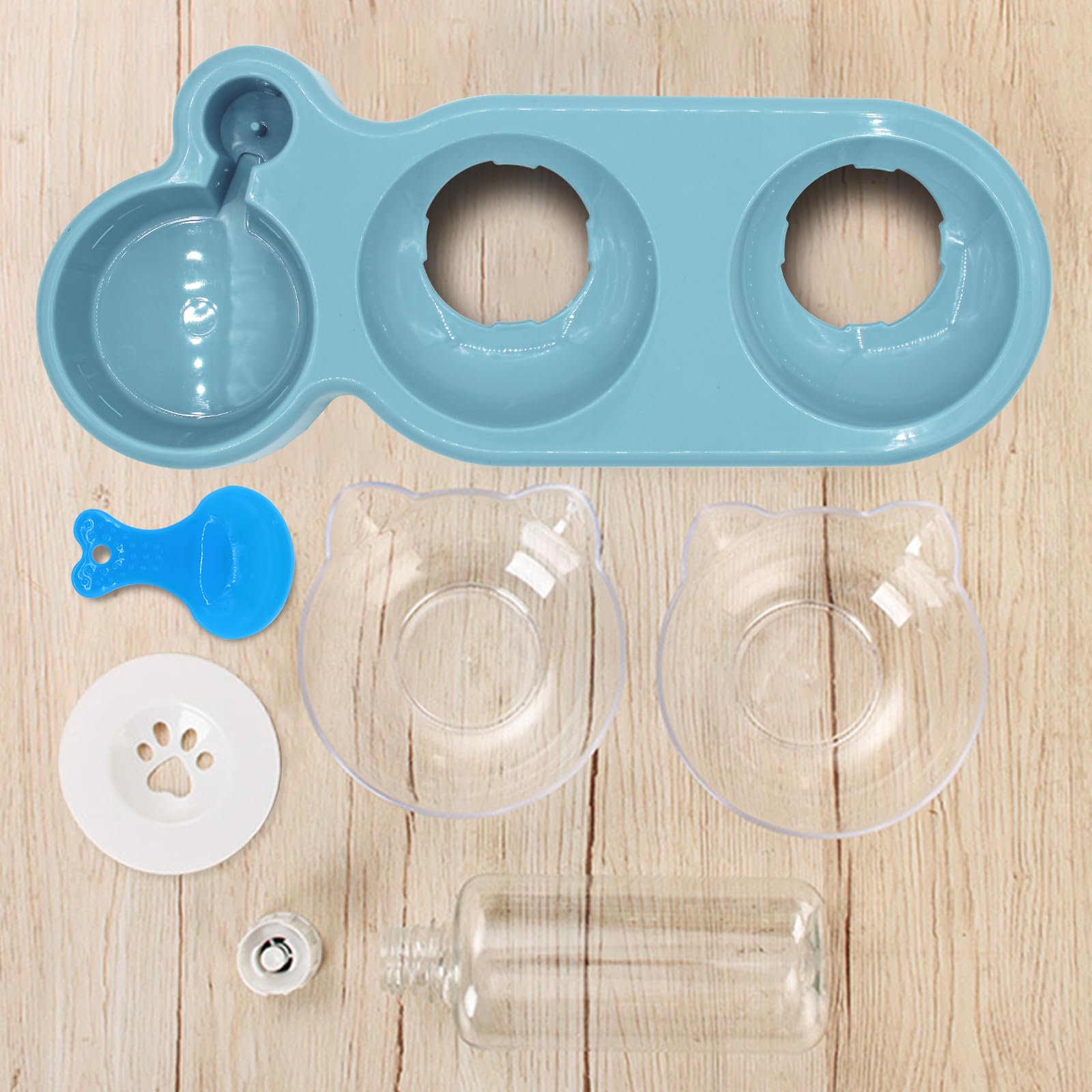 Elevated Triple Cat Bowls Set - 15° Tilted 3-in-1 Food & Water Feeder with Automatic Bottle | Whisker-Friendly Wet/Dry Feeding Dishes for Cats & Small Dogs | Durable Sky Blue Design | Perfect for Home, Kitchen or Travel Use