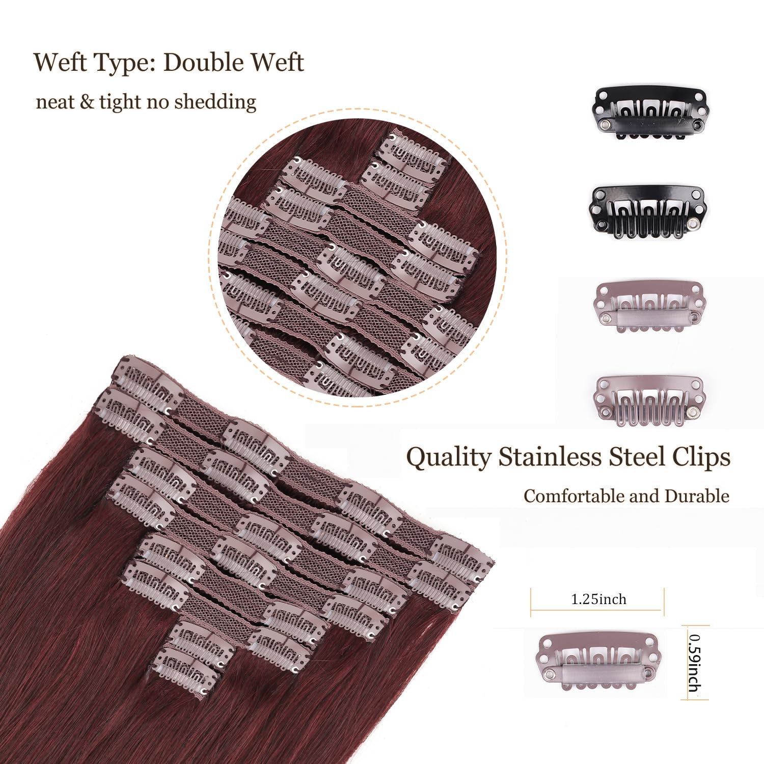 120g #99J Wine Red Clip-In Human Hair Extensions - 14 Inch 8pcs with 20 Clips, Straight Burgundy Hair Extensions for Women | Perfect for Parties, Weddings & Daily Styling