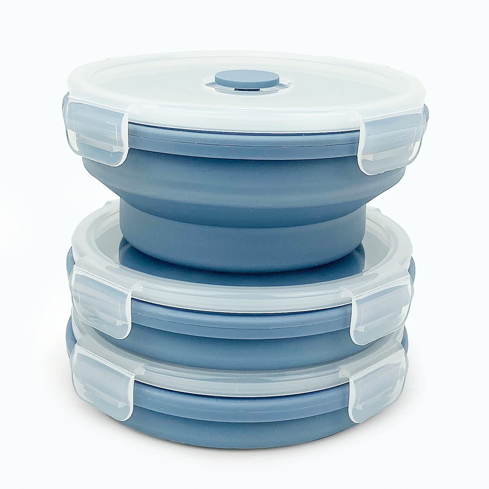 3pc Collapsible Silicone Bowls with Lids - Microwave Safe for Meal Prep, Camping & Travel - Blue