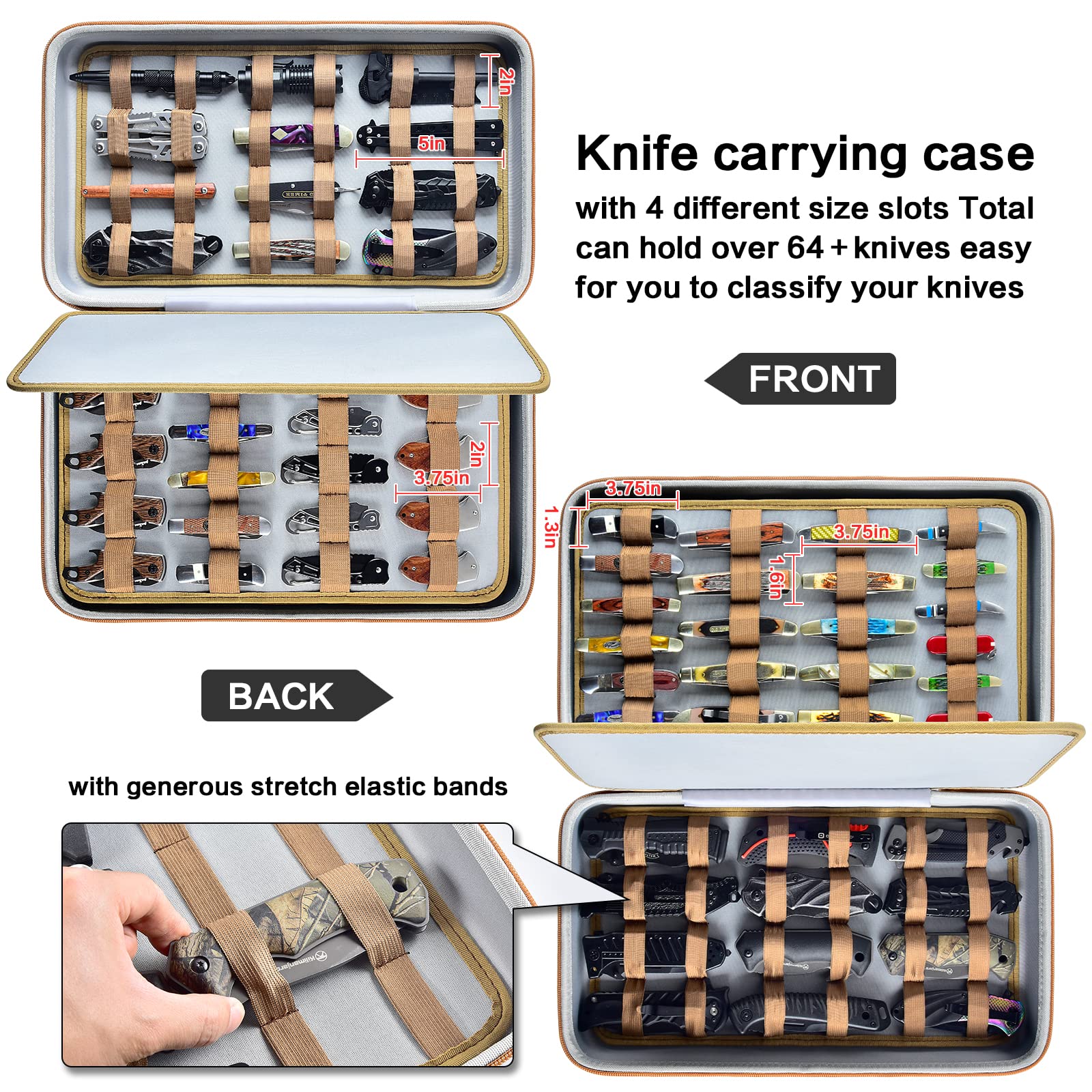 64+ Pocket Knives Display Case - Butterfly & Folding Knives Organizer Box - Tactical Knife Collection Storage for Survival, Outdoor, EDC - Perfect for Home, Office, Camping & Travel (Black)