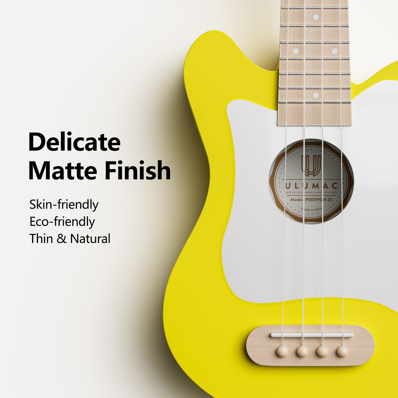 21.5 Inch Soprano Ukulele Beginner Kit with Gig Bag, Digital Tuner & Accessories - Spruce Wood with White Pickguard, Yellow Finish (P005WYE) - Perfect for Beginners, Travel, Beach Performances & Music Lessons