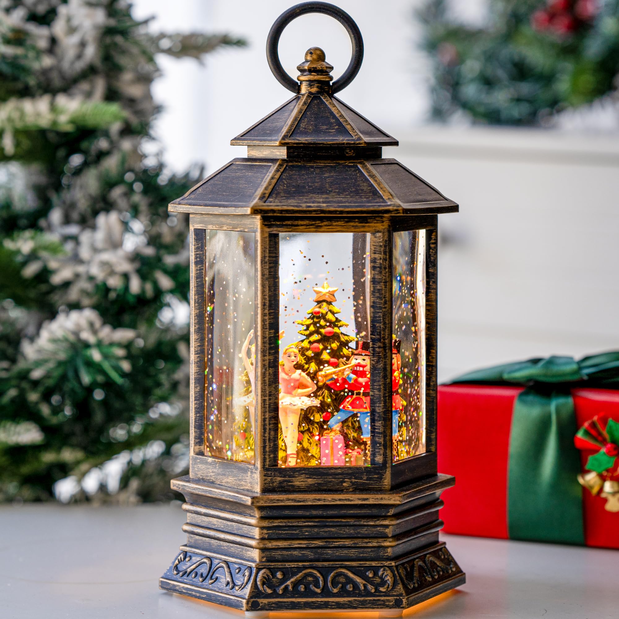 Christmas Nutcracker Snow Globe Lantern with Music & 6H Timer - USB/Battery Operated LED Walnut Soldier Decor for Holiday Home, Party & Gift Giving | Perfect for Mantel, Tabletop & Christmas Tree Decorations