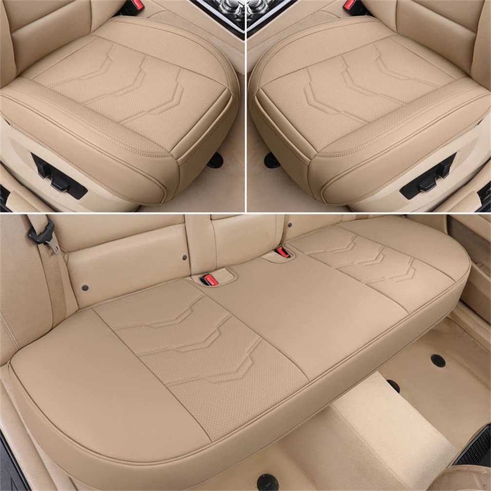 3pcs Universal Car Seat Cushions - PU Leather Seat Protectors with Full Wrapping Bottom, Fits 95% Vehicles (Beige) | Comfortable Driving & Long Trip Protection