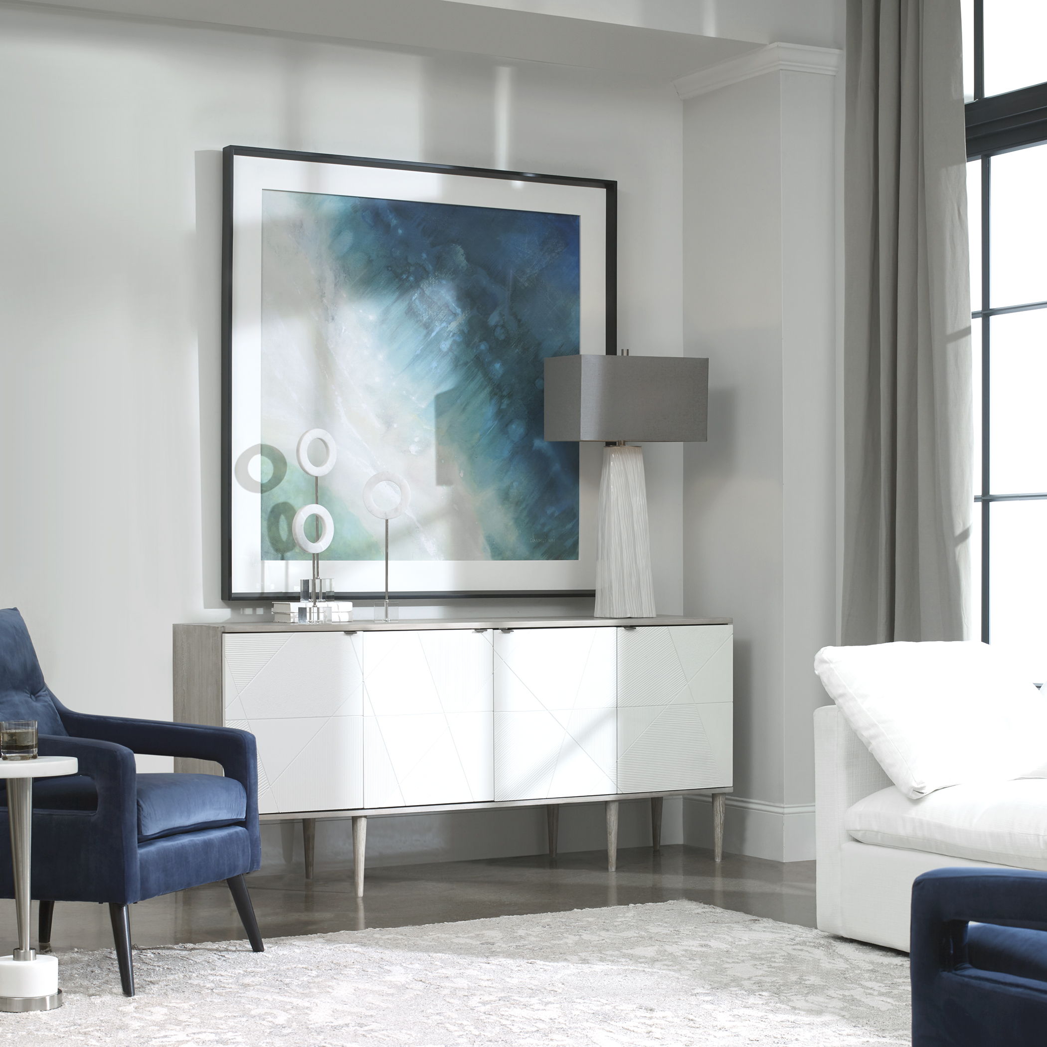 Stunning Coastal Blue Bird's Eye View Wall Art Print - Perfect for Beach House Decor, Living Room, or Office