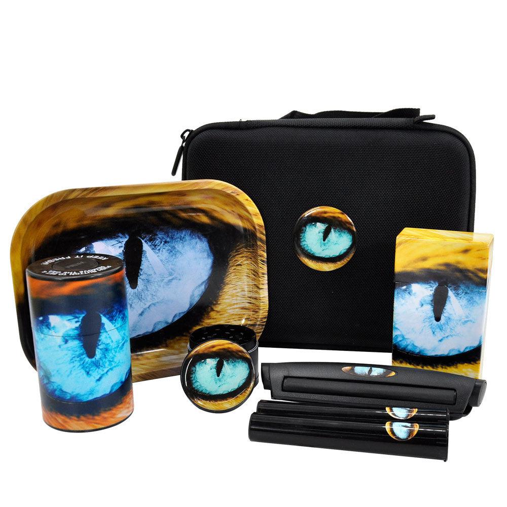 8-Piece Metal Tobacco Rolling Kit with Tray & Plastic Herb Container - Zinc Alloy Smoking Accessories for Rolling, Storing & Travel Use