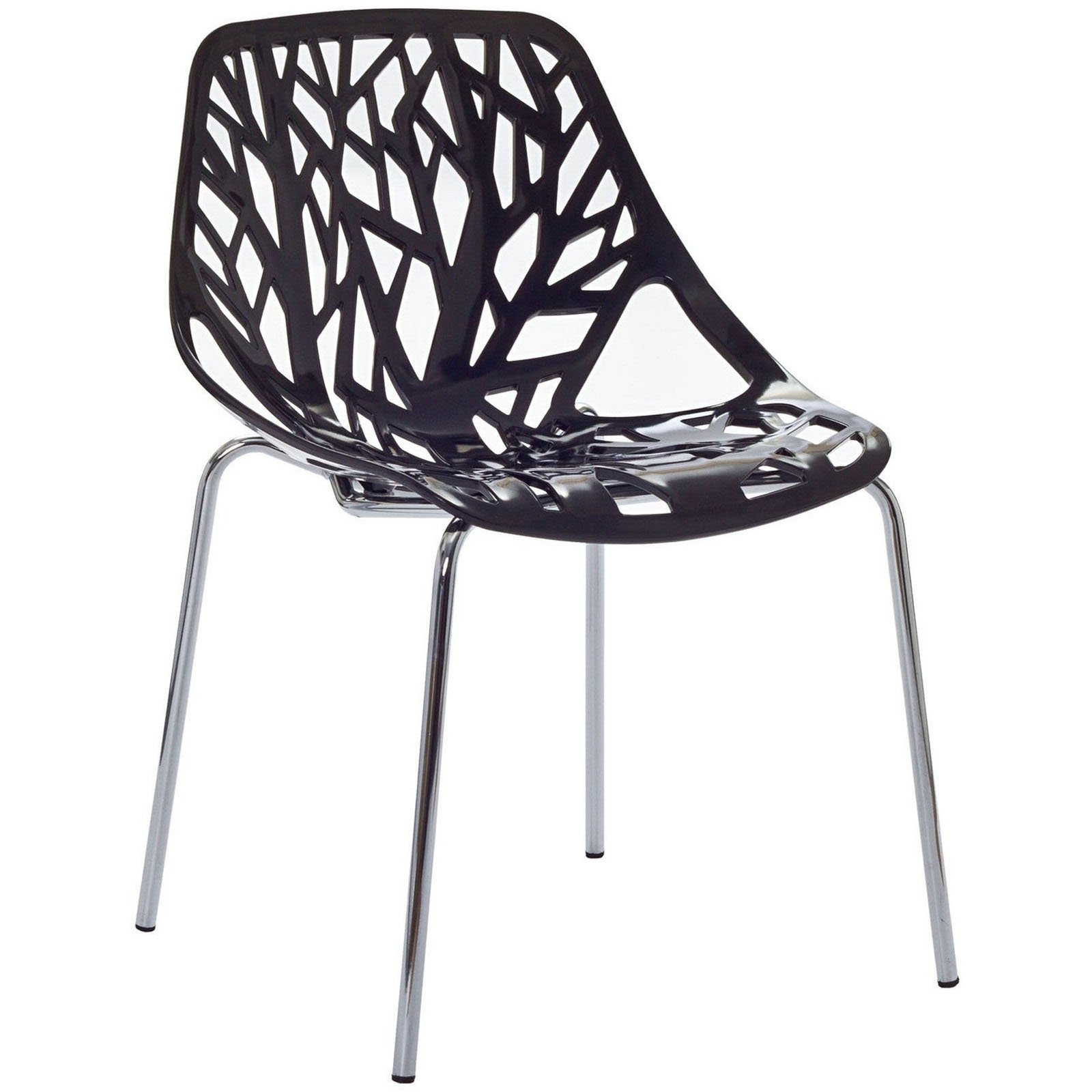 Modway Stencil Modern Stacking Chair - Black Kitchen & Dining Room Chair Set of 2, Sturdy Metal Frame & Comfortable Seat - Perfect for Small Spaces, Restaurants, and Home Dining Areas
