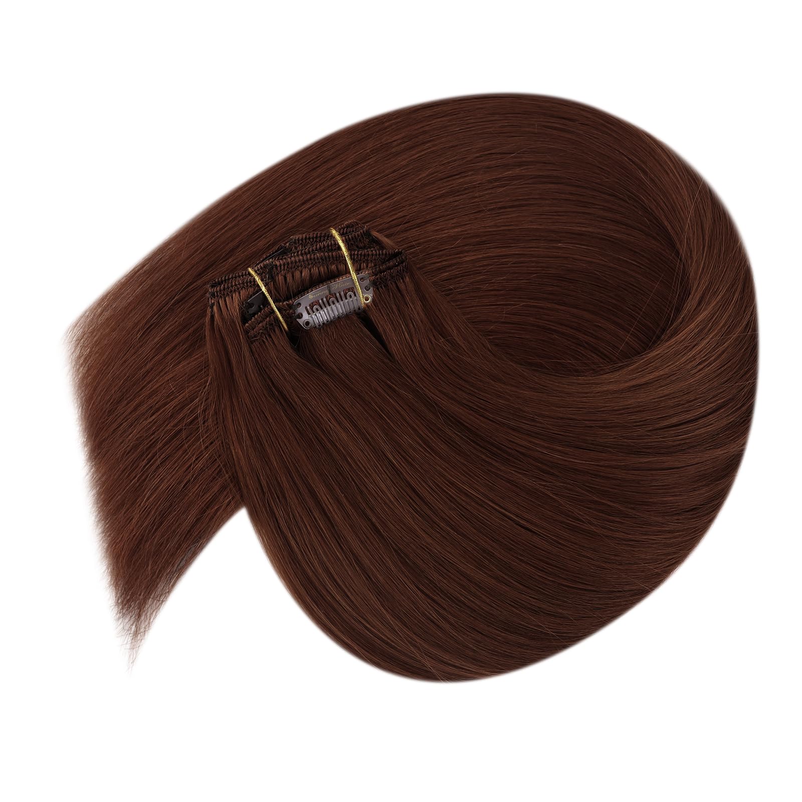 Ve Sunny 20 Inch Dark Auburn Real Human Hair Clip-In Extensions - 7pcs 120g for Women | Natural Brown Auburn Hair | Perfect for Daily Styling, Parties & Special Occasions