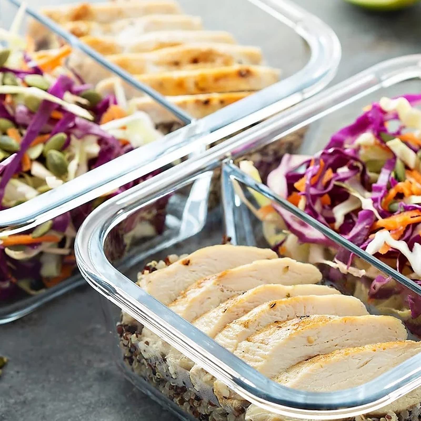 Bayco 10-Pack Glass Meal Prep Containers with 2 Compartments - Airtight BPA-Free Food Storage Containers & Leak Proof Lunch Bento Boxes (10 Lids + 10 Containers, Grey) - Perfect for Meal Prepping, Office Lunches & Healthy Eating On-The-Go
